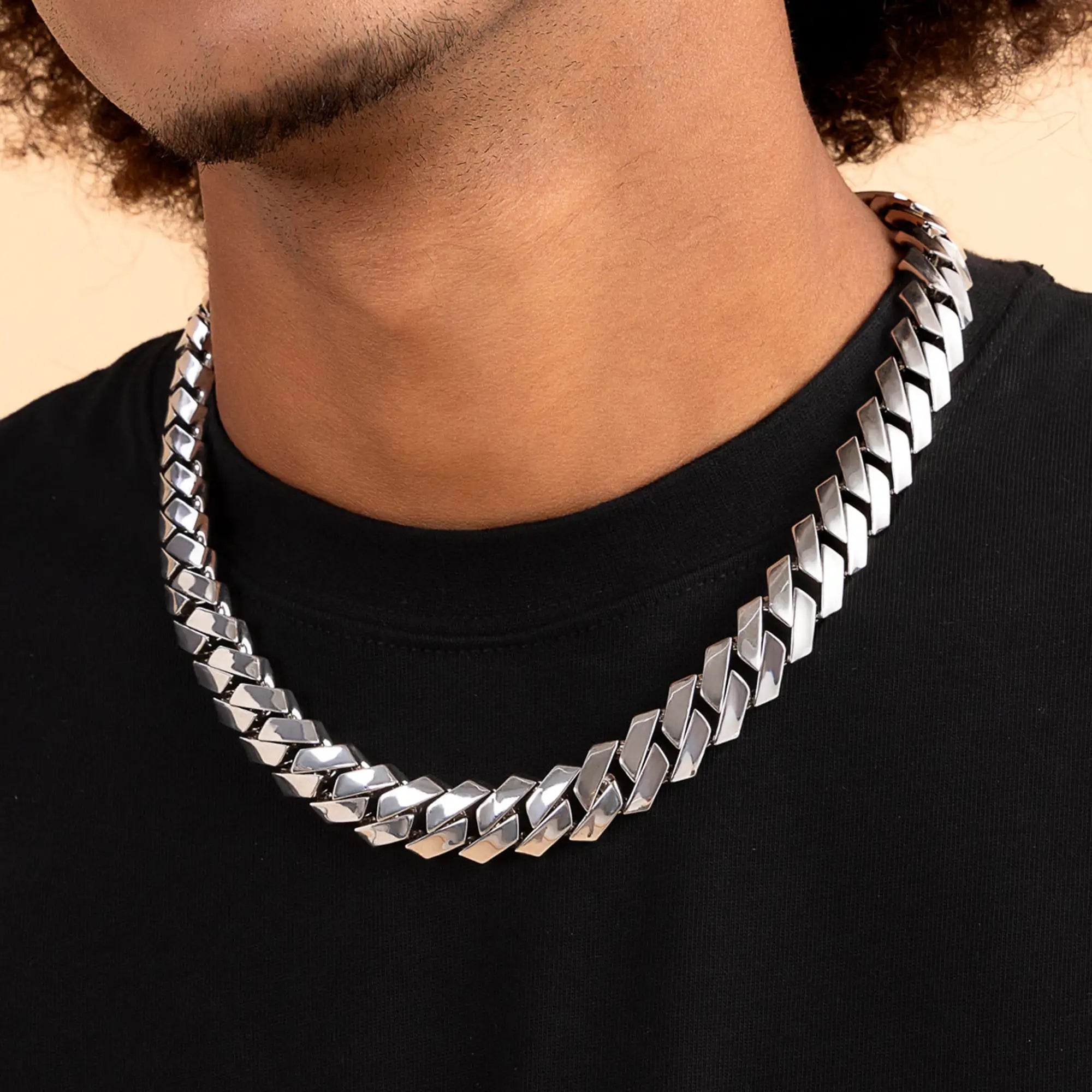 MOISSANITE Plain Gold Prong Cuba Cuban Link Chain - 19 mm