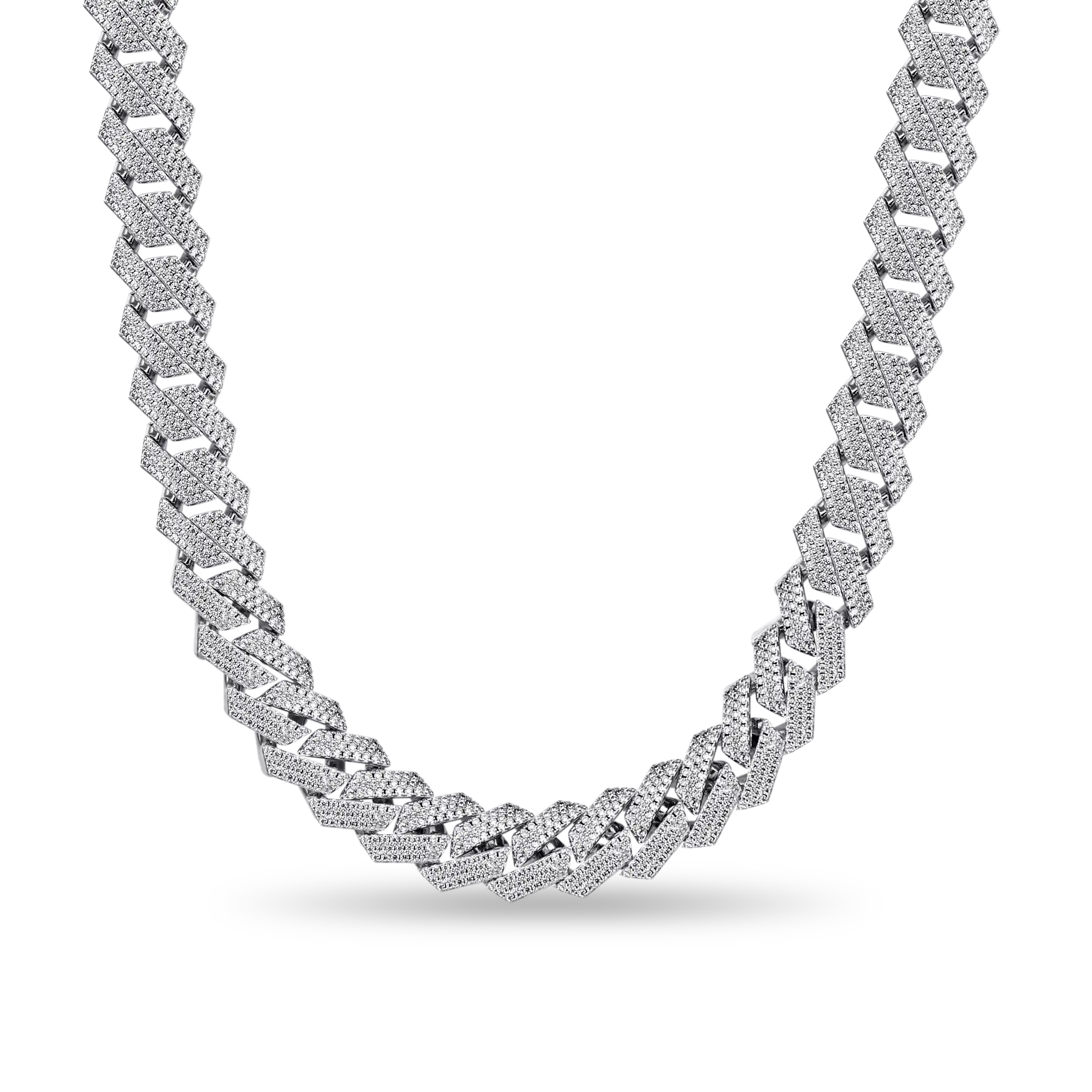Round Cut Prong Cuban Link Chain - 15mm