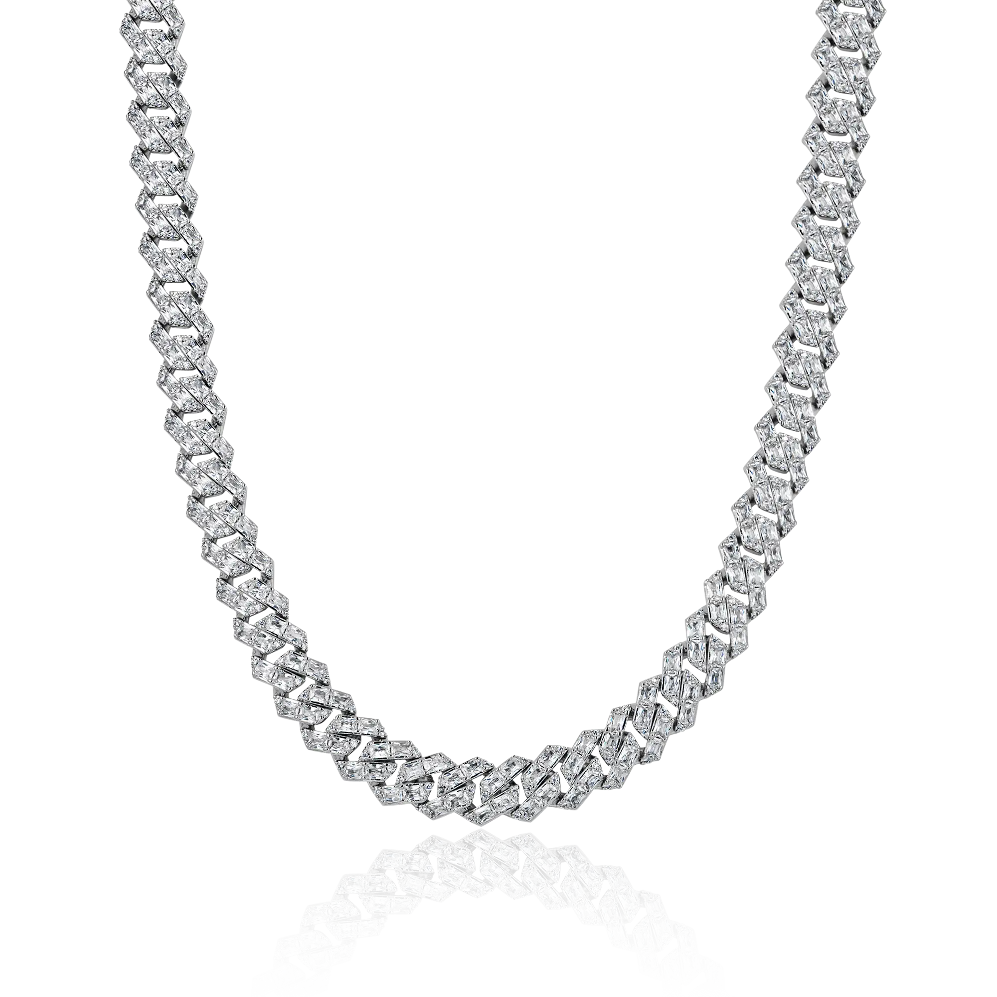 10mm Men's Emerald Cut Diamond Gold Prong Cuban Link Chain Fine