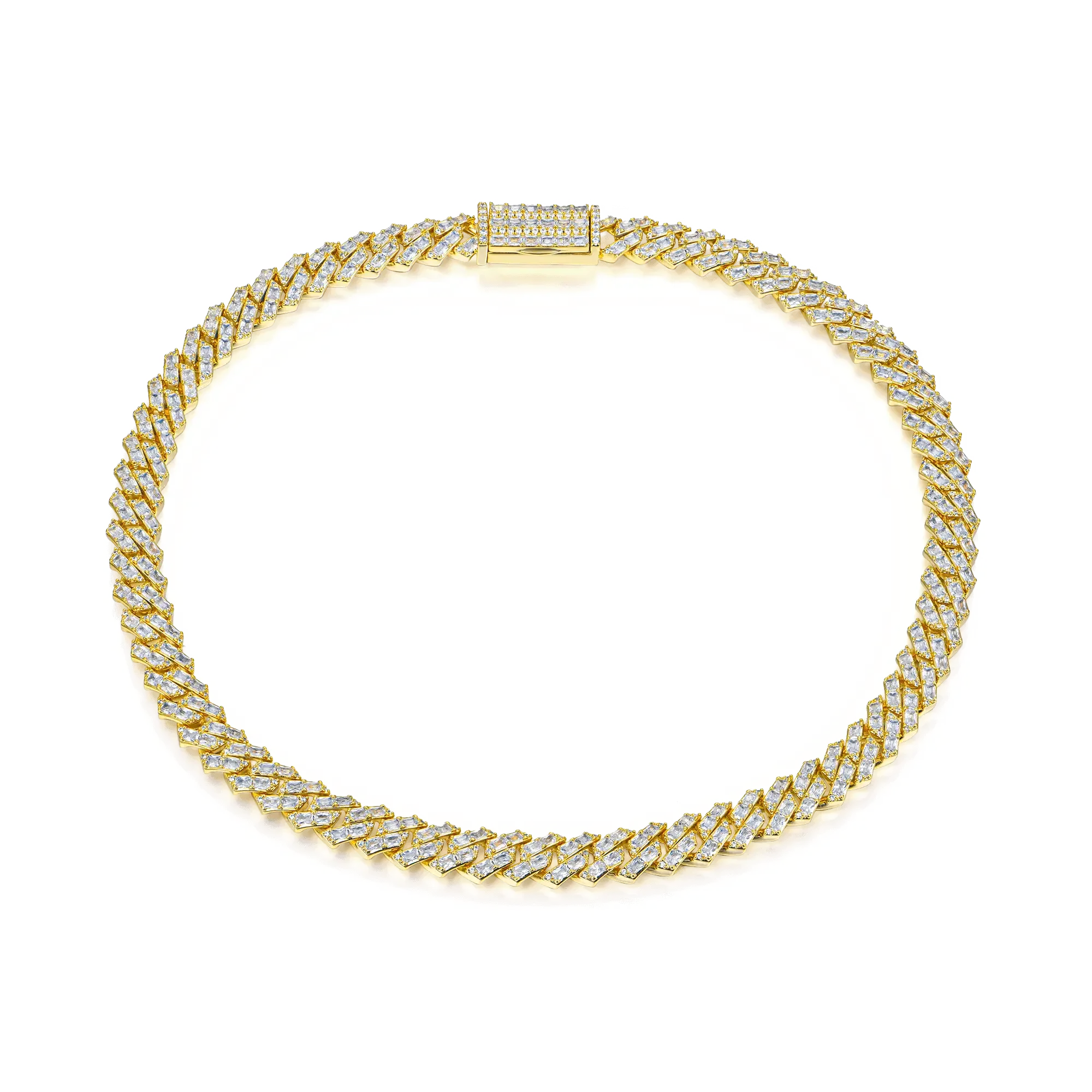 Women's Emerald Cut Prong Cuban Link Chain - 10mm