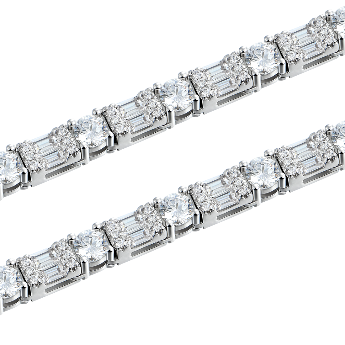 Moissanite Baguette Mix Round Cut Cluster Tennis Chain - 4mm