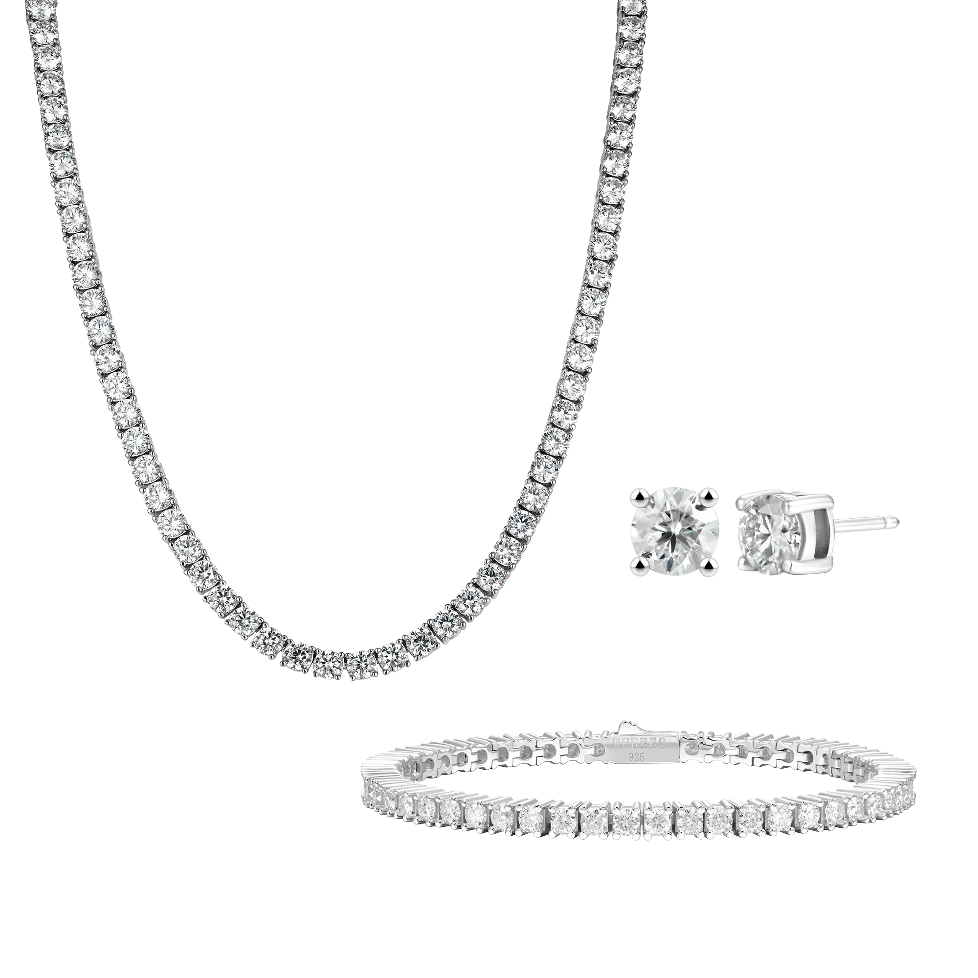3mm Iced Tennis Chain + 5mm Iced Tennis Bracelet + Moissanite Stud Earring Bundle