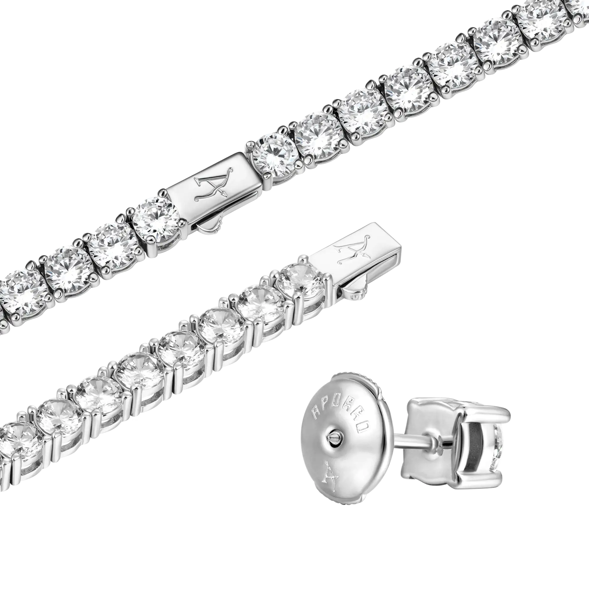 3mm Iced Tennis Chain + 5mm Iced Tennis Bracelet + Moissanite Stud Earring Bundle