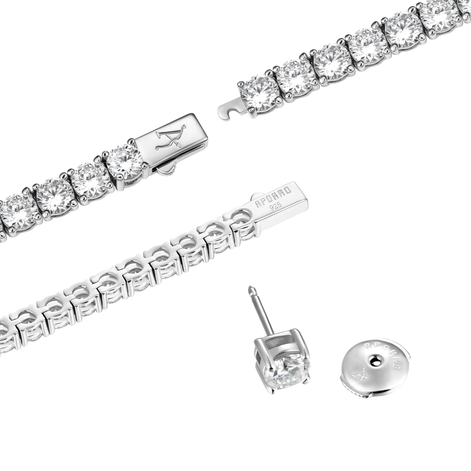 3mm Iced Tennis Chain + 5mm Iced Tennis Bracelet + Moissanite Stud Earring Bundle