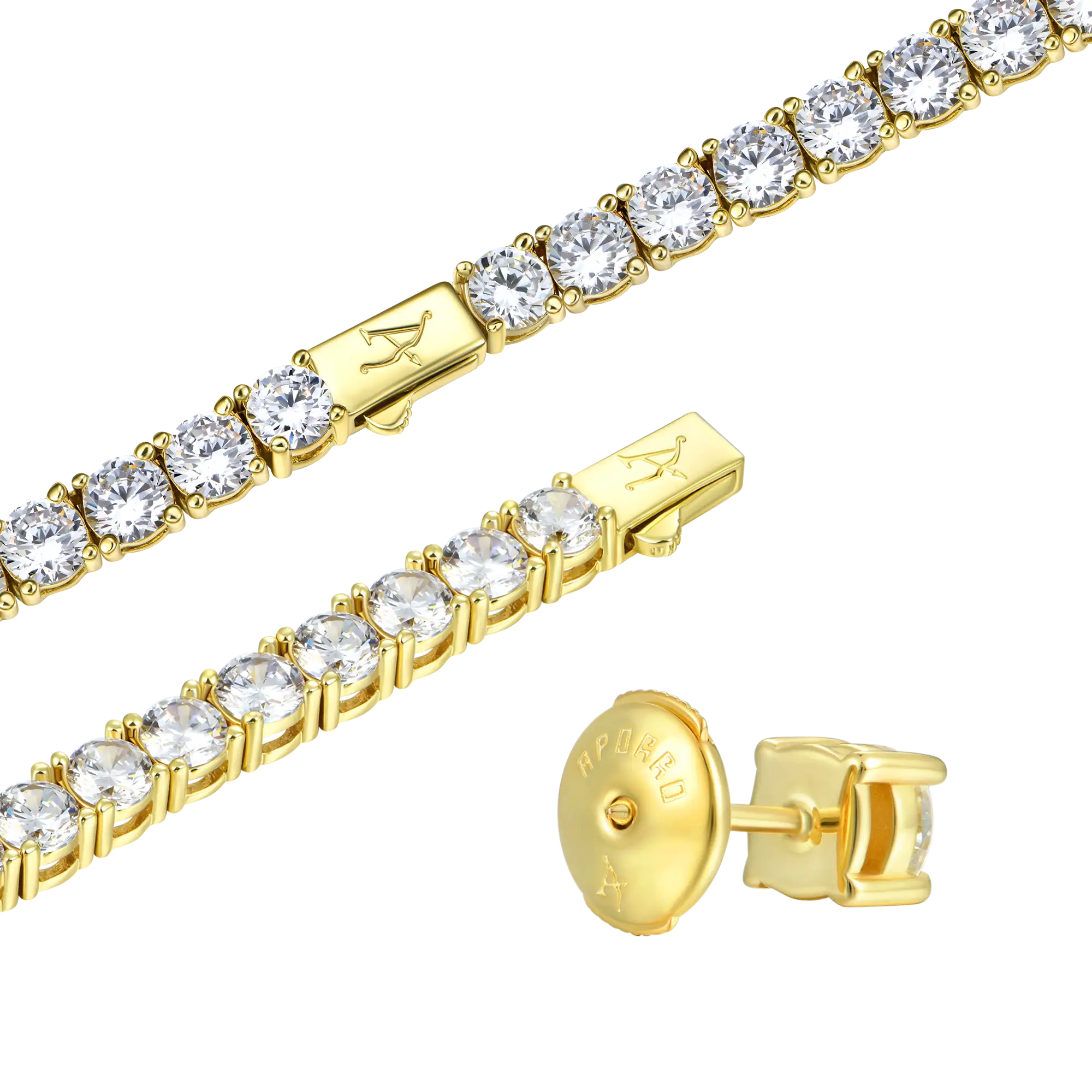 3mm Iced Tennis Chain + 5mm Iced Tennis Bracelet + Moissanite Stud Earring Bundle