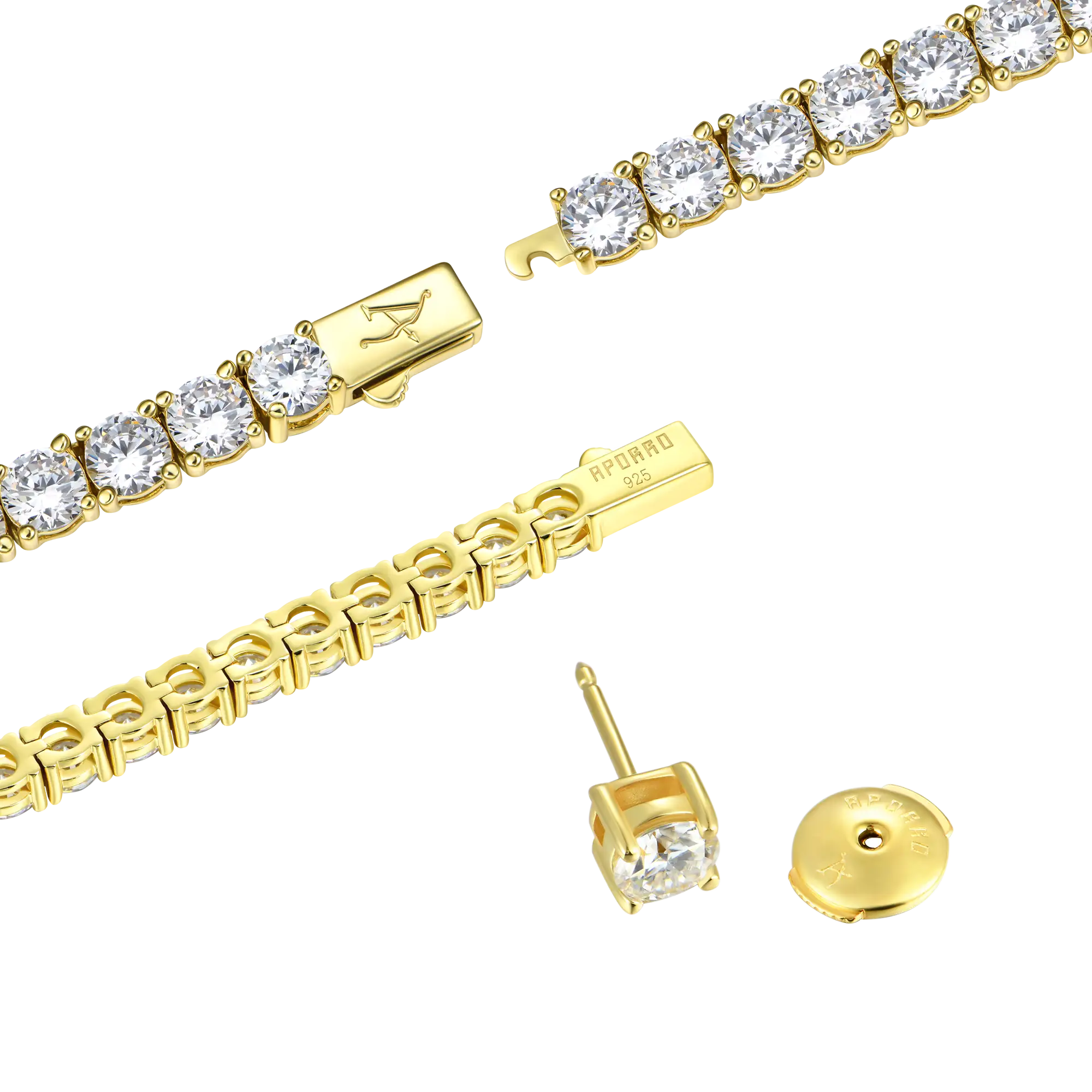3mm Iced Tennis Chain + 5mm Iced Tennis Bracelet + Moissanite Stud Earring Bundle
