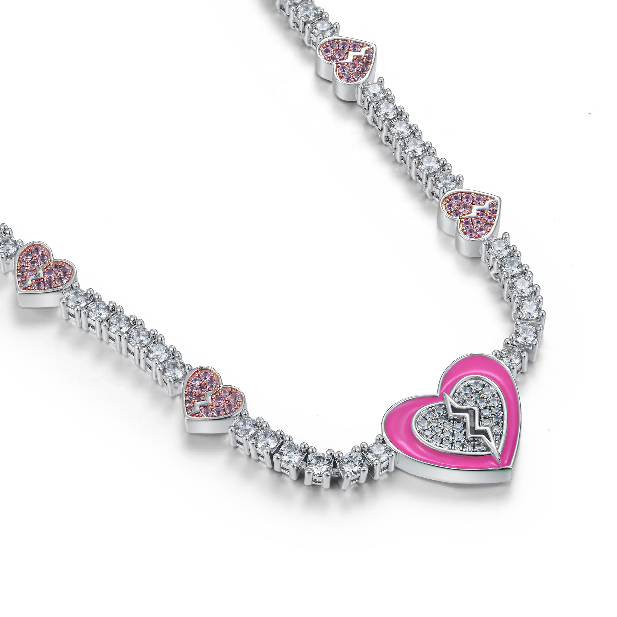 Collar de tenis de corazón rosa roto