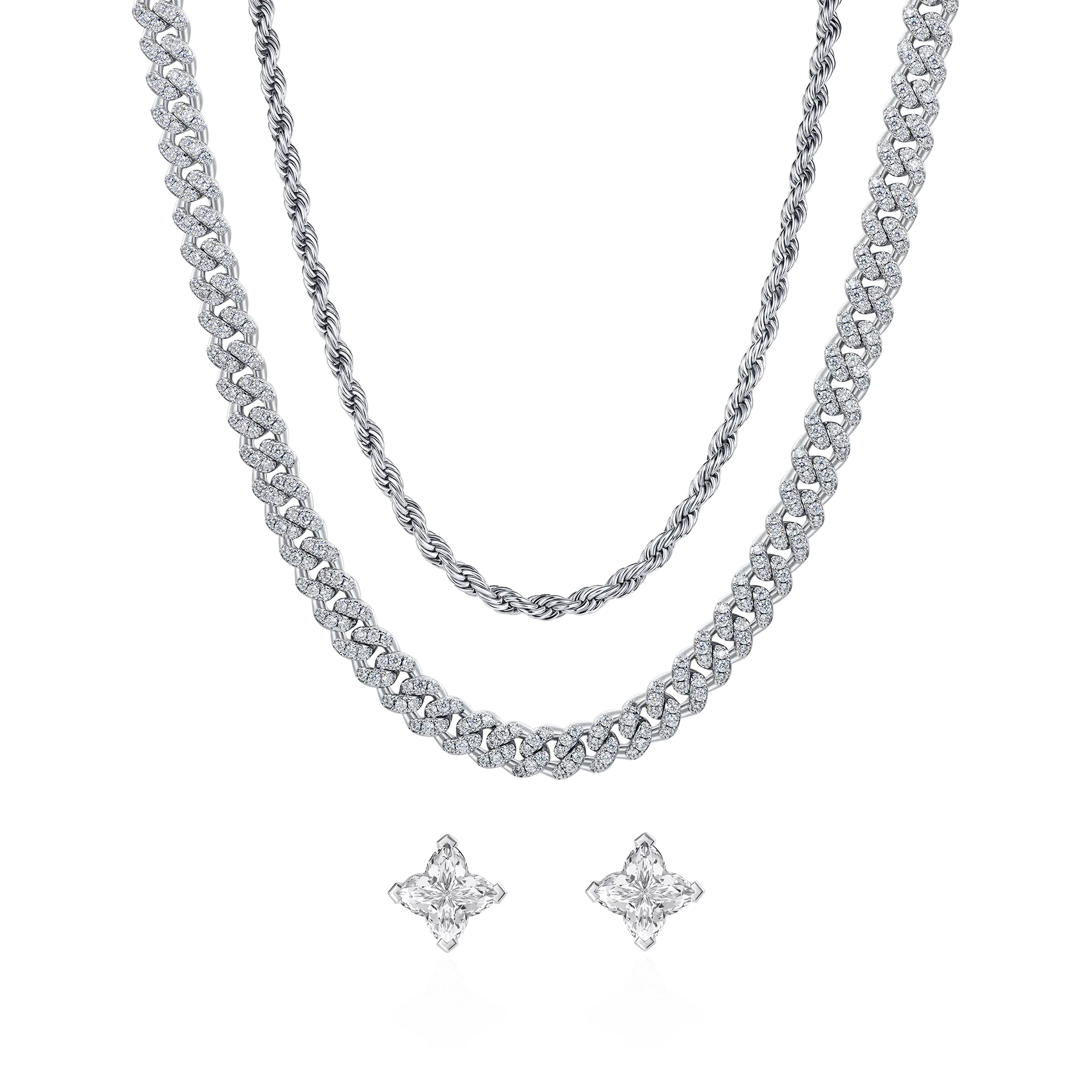 Set di orecchini catene e trifoglio