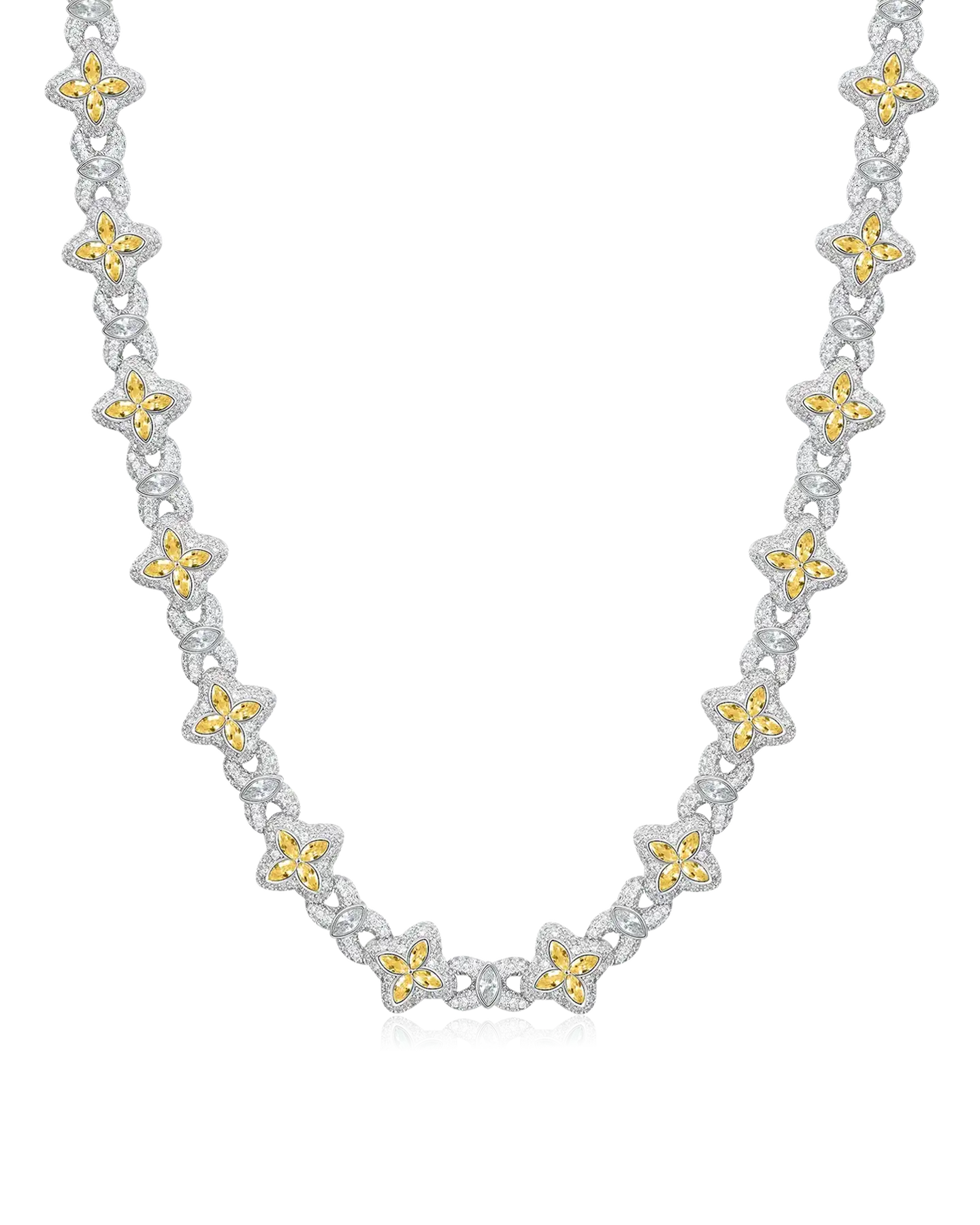 Collar de trébol luminoso helado & Cadena tipo billetera - Diamante amarillo
