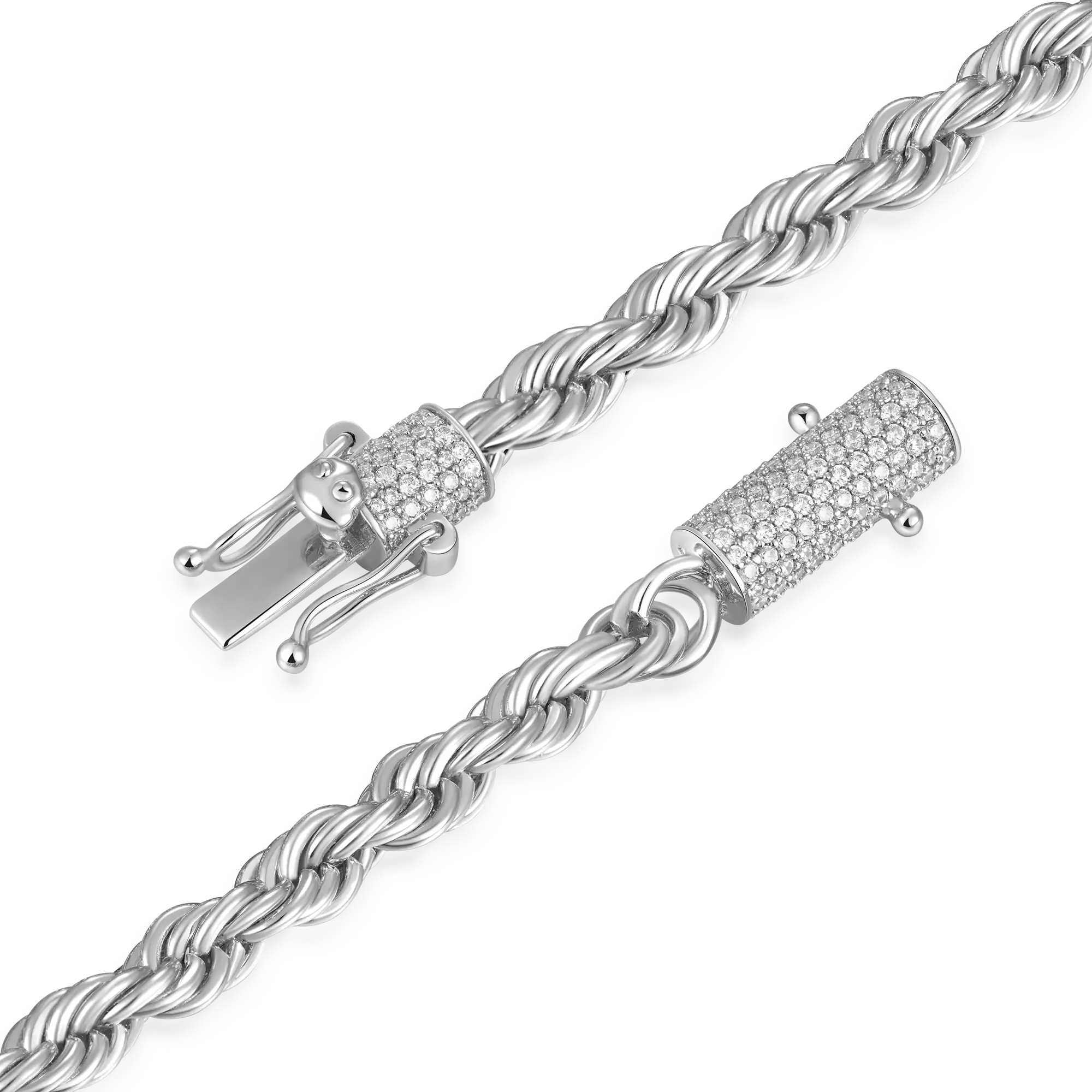 Rope Chain With Iced Clasp - 6mm