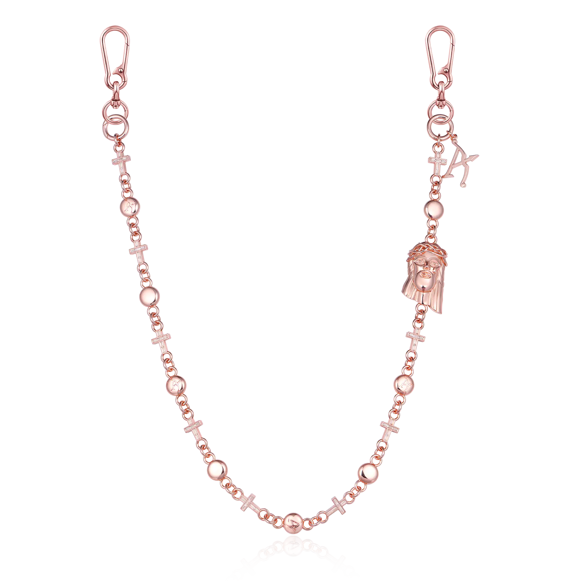 Catena del portafoglio di moissanite Jesus Cross - oro rosa