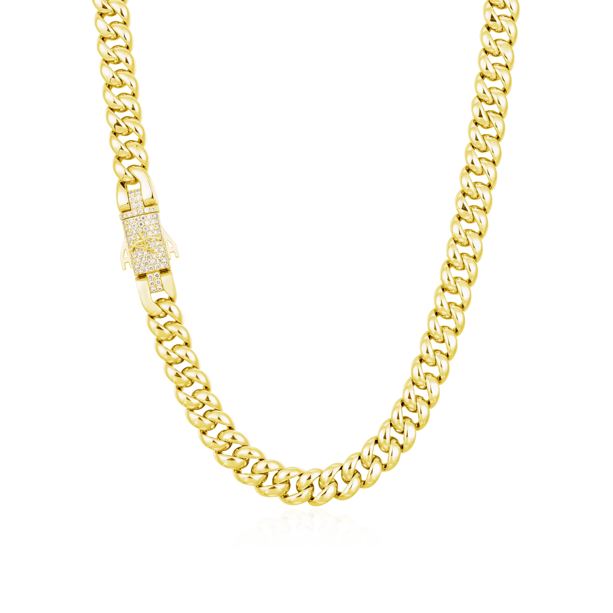 Plain Gold Cuban Link Chain With Moissanite Clasp - 8mm