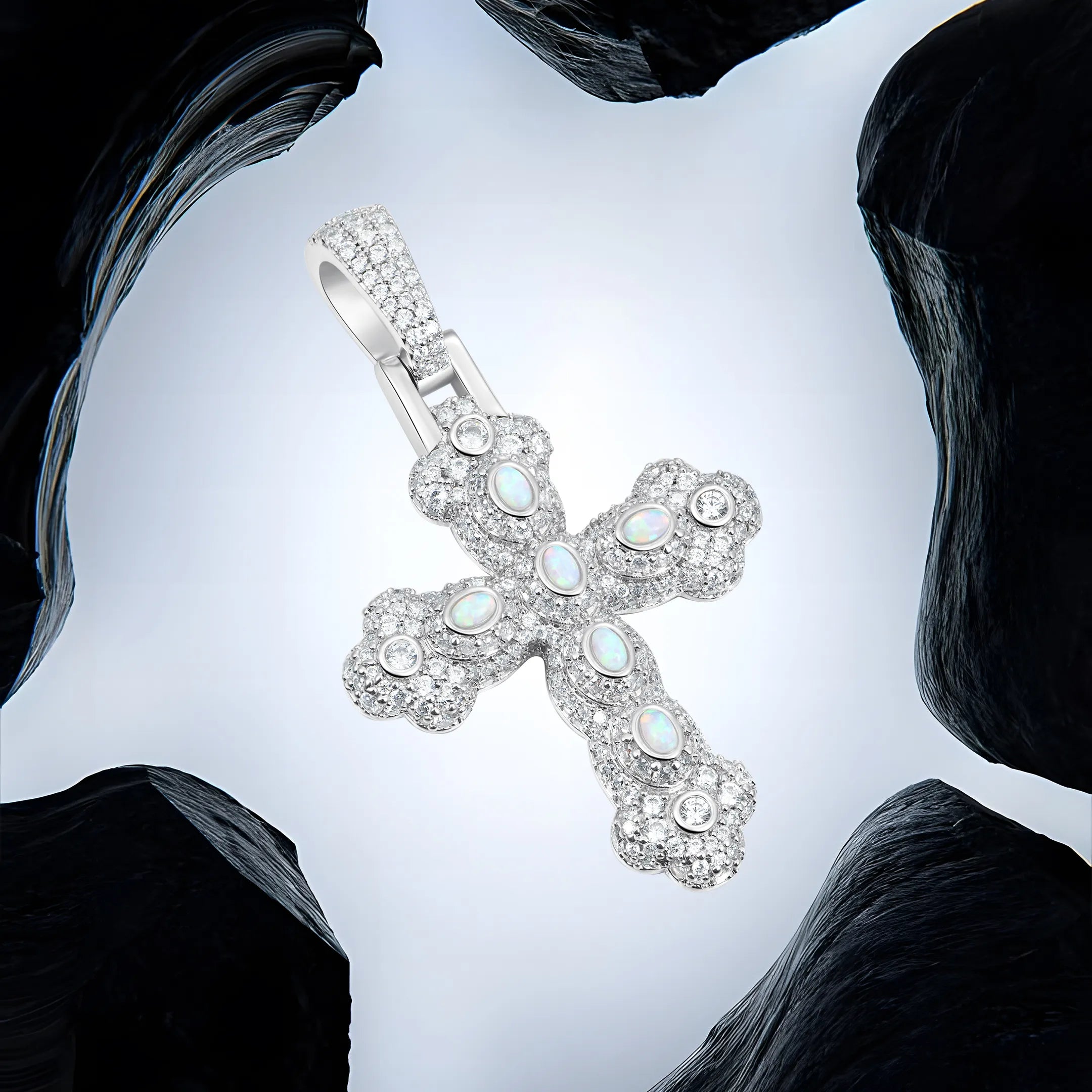 Moissanite Opal Bloom Cross Pendant