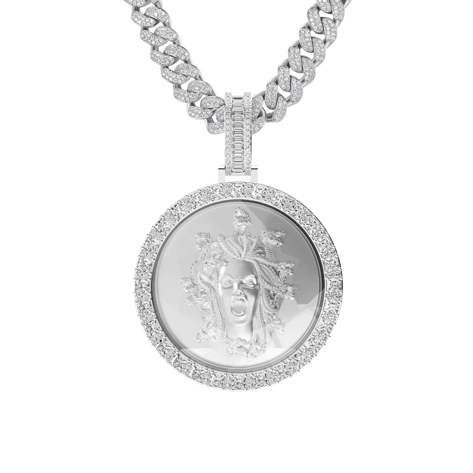 Custom 3D Crystal Round Medusa Engraving Pendant