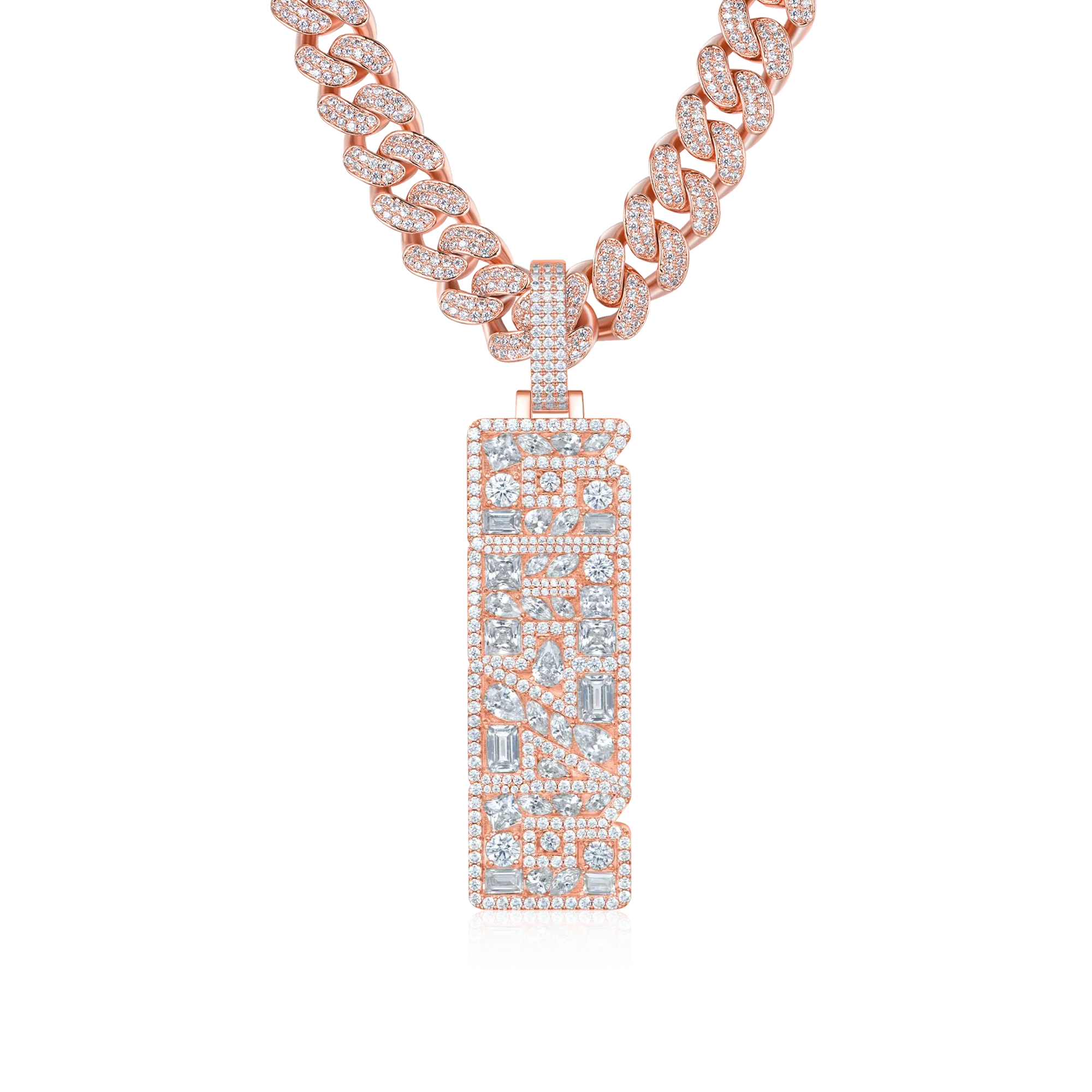 Custom Iced Mix-cut Vertical Pendant - Width - 17mm