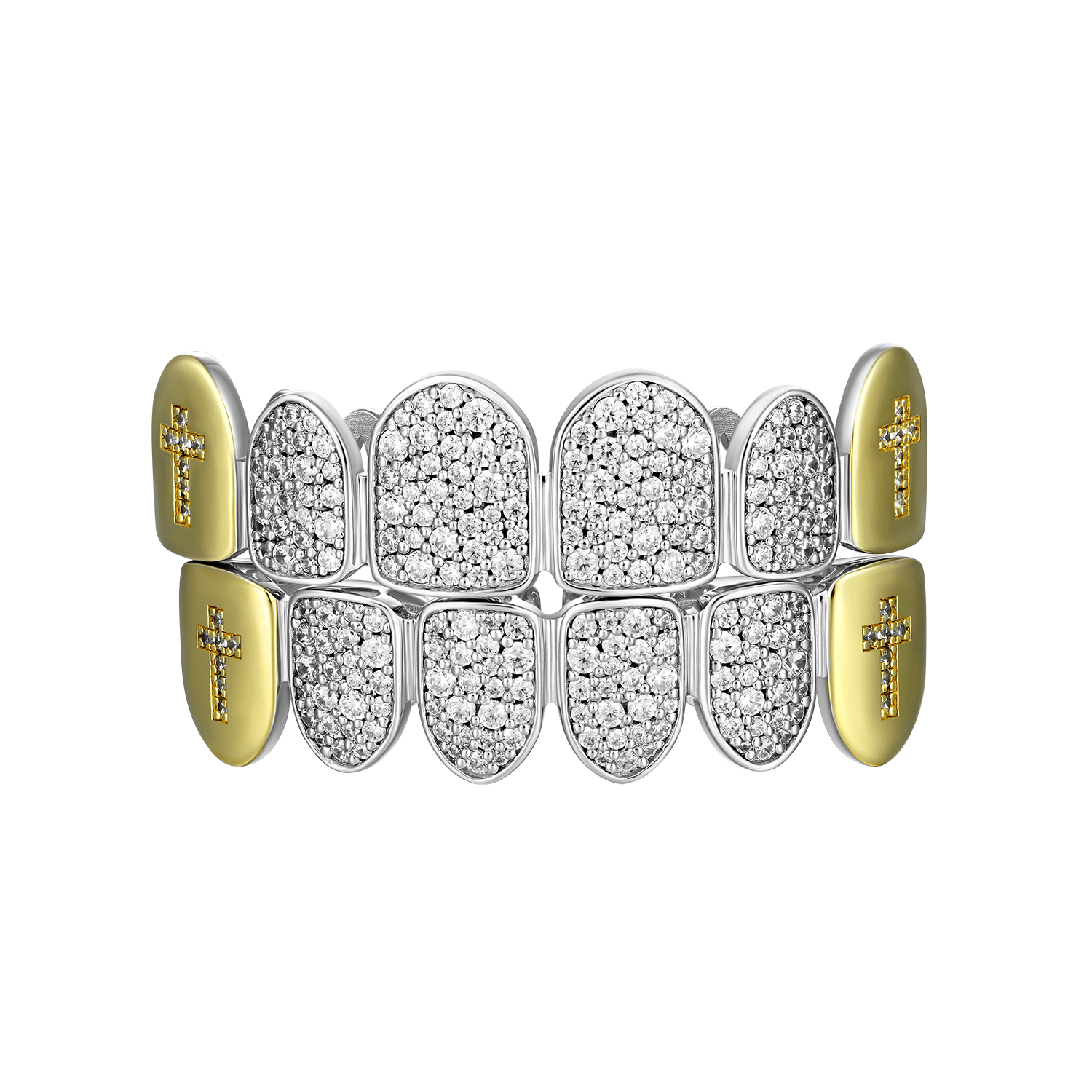 Pre-made-Yellow White Irregular Shape Diamond Cross Grillz