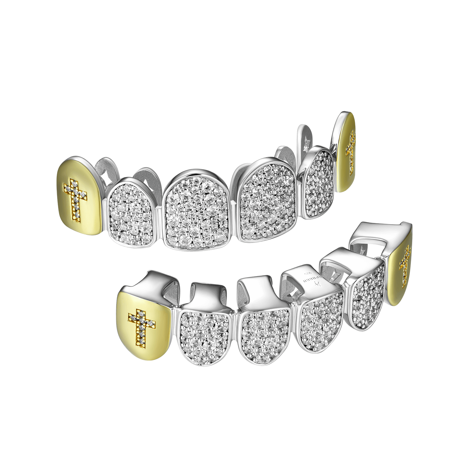 Pre-made-Yellow White Irregular Shape Diamond Cross Grillz