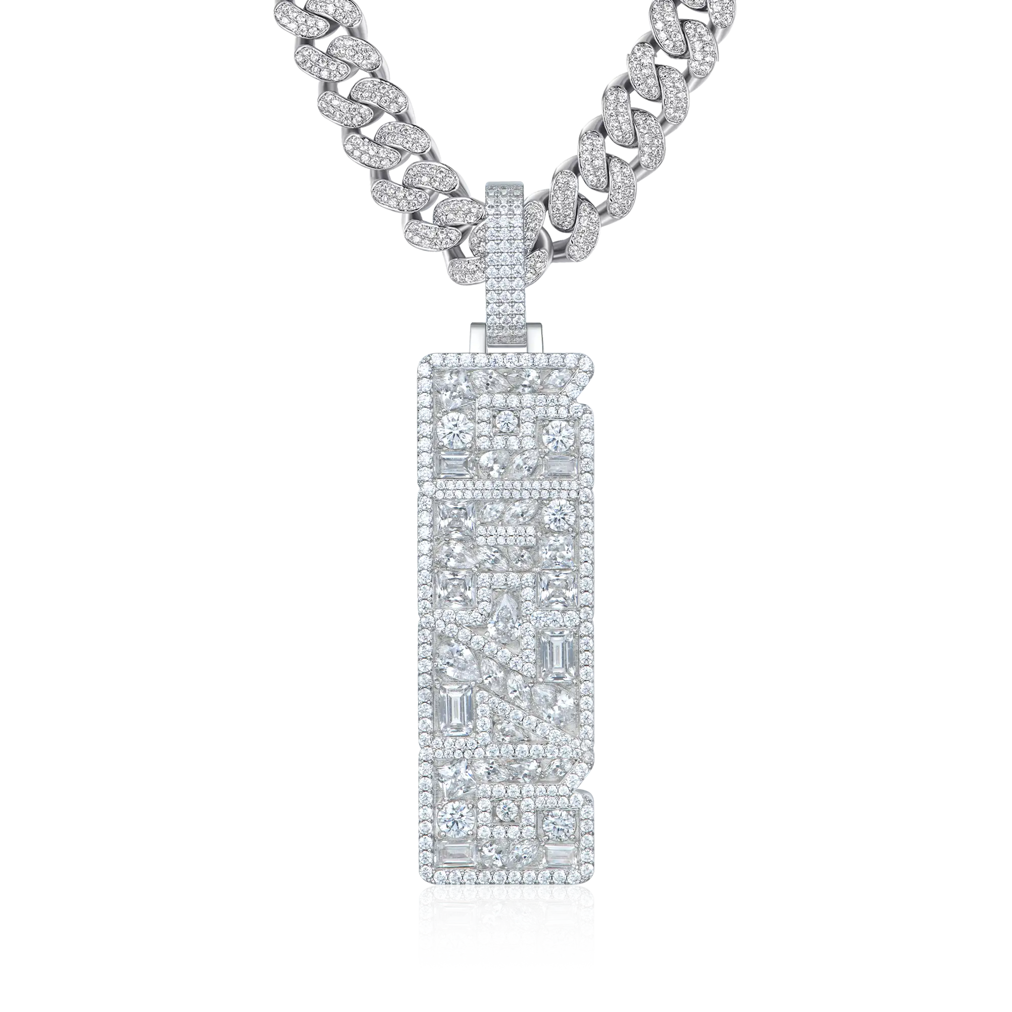Custom Iced Mix-cut Vertical Pendant - Width - 21mm