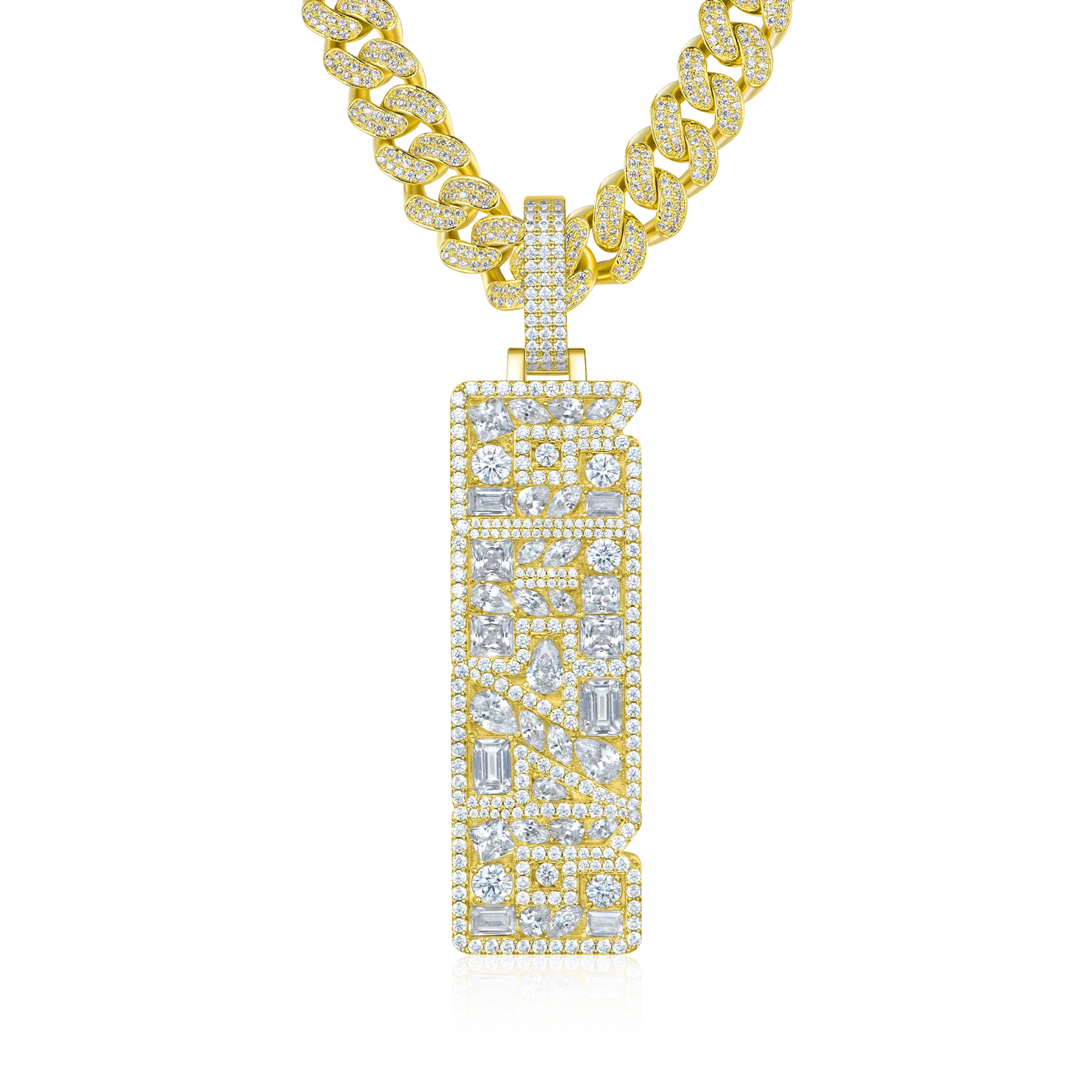 Custom Iced Mix-cut Vertical Pendant - Width - 21mm