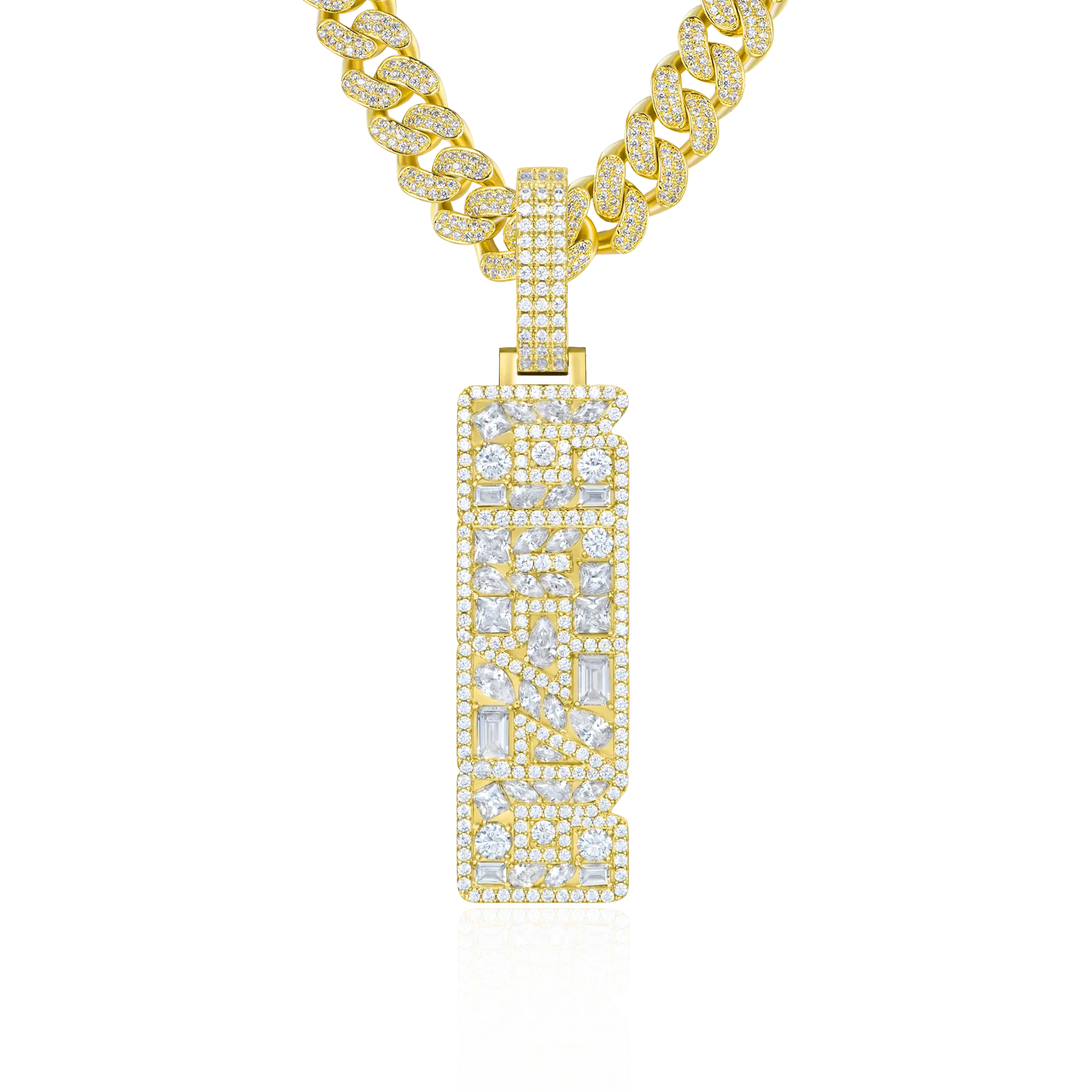 Custom Iced Mix-cut Vertical Pendant - Width - 17mm