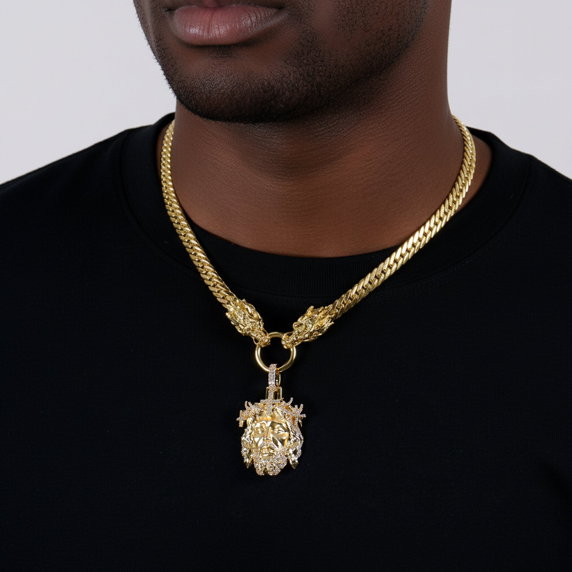 Conjunto de colgante de cadena de dragón de Jesús soberano &