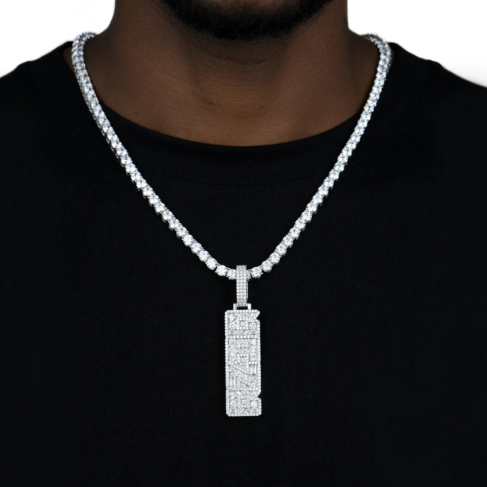 Custom Iced Mix-cut Vertical Pendant - Width - 17mm