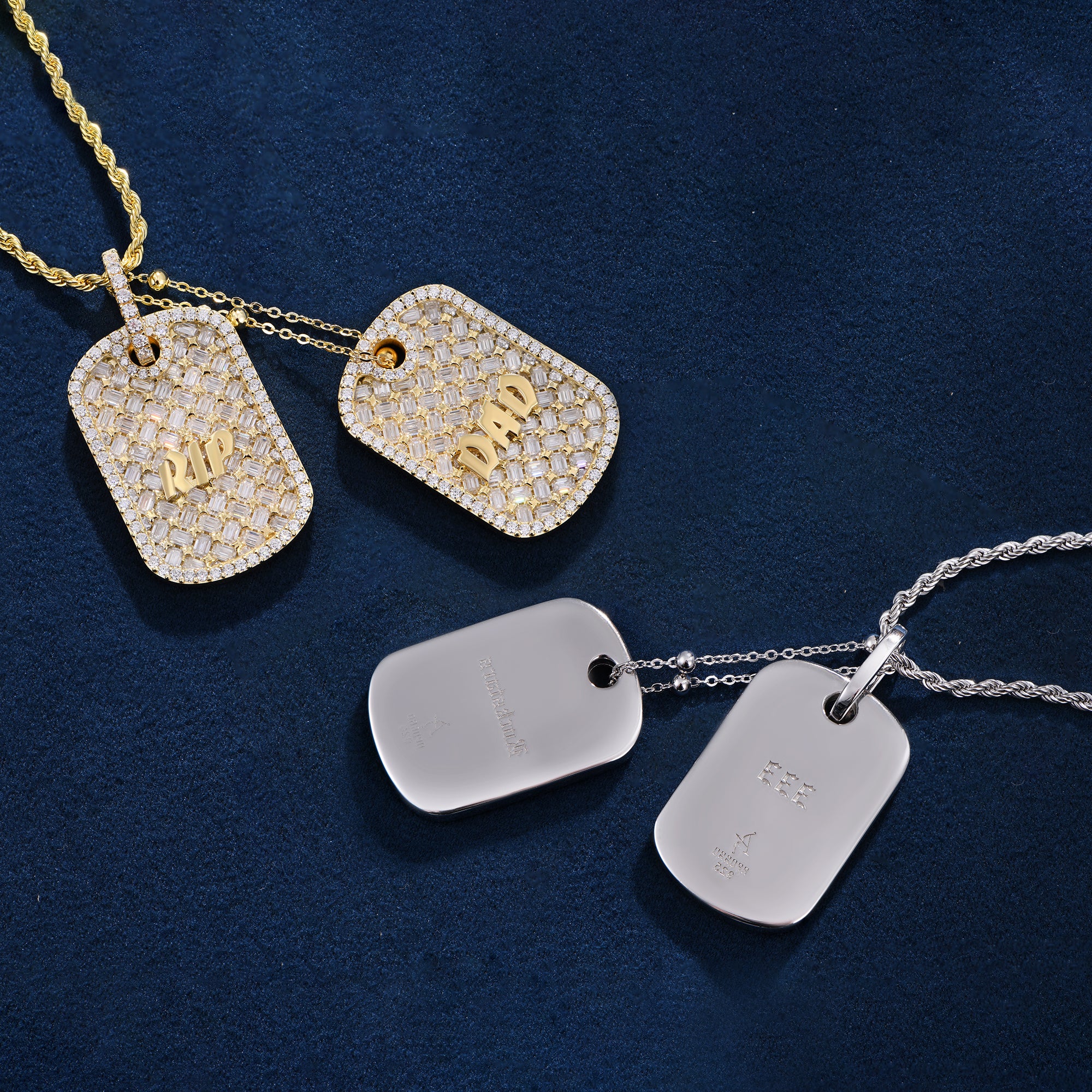 Custom Emerald Cut Double Dog Tag Pendant