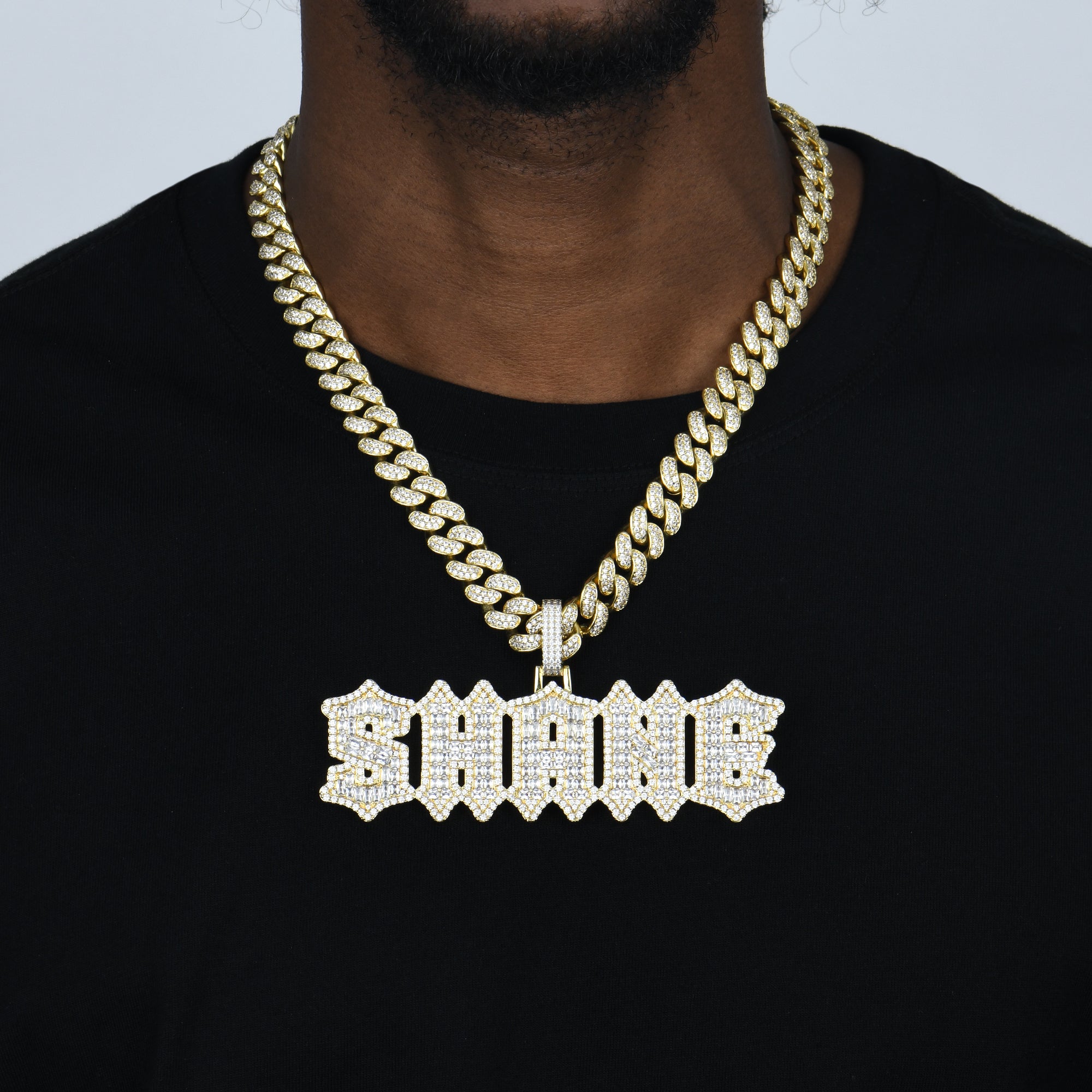 Custom Emerald Cut Gothic Font Pendant