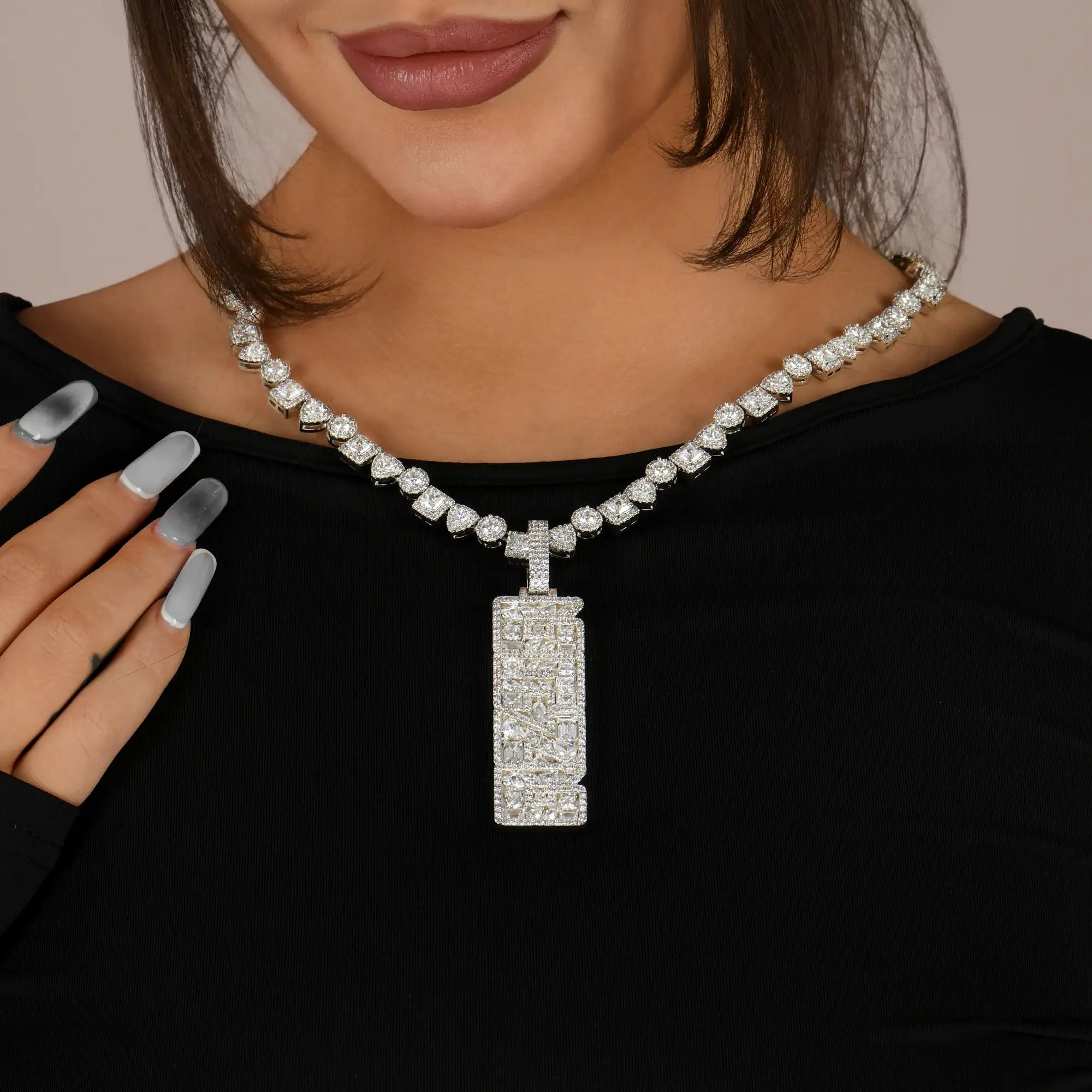 Custom Iced Mix-cut Vertical Pendant - Width - 17mm