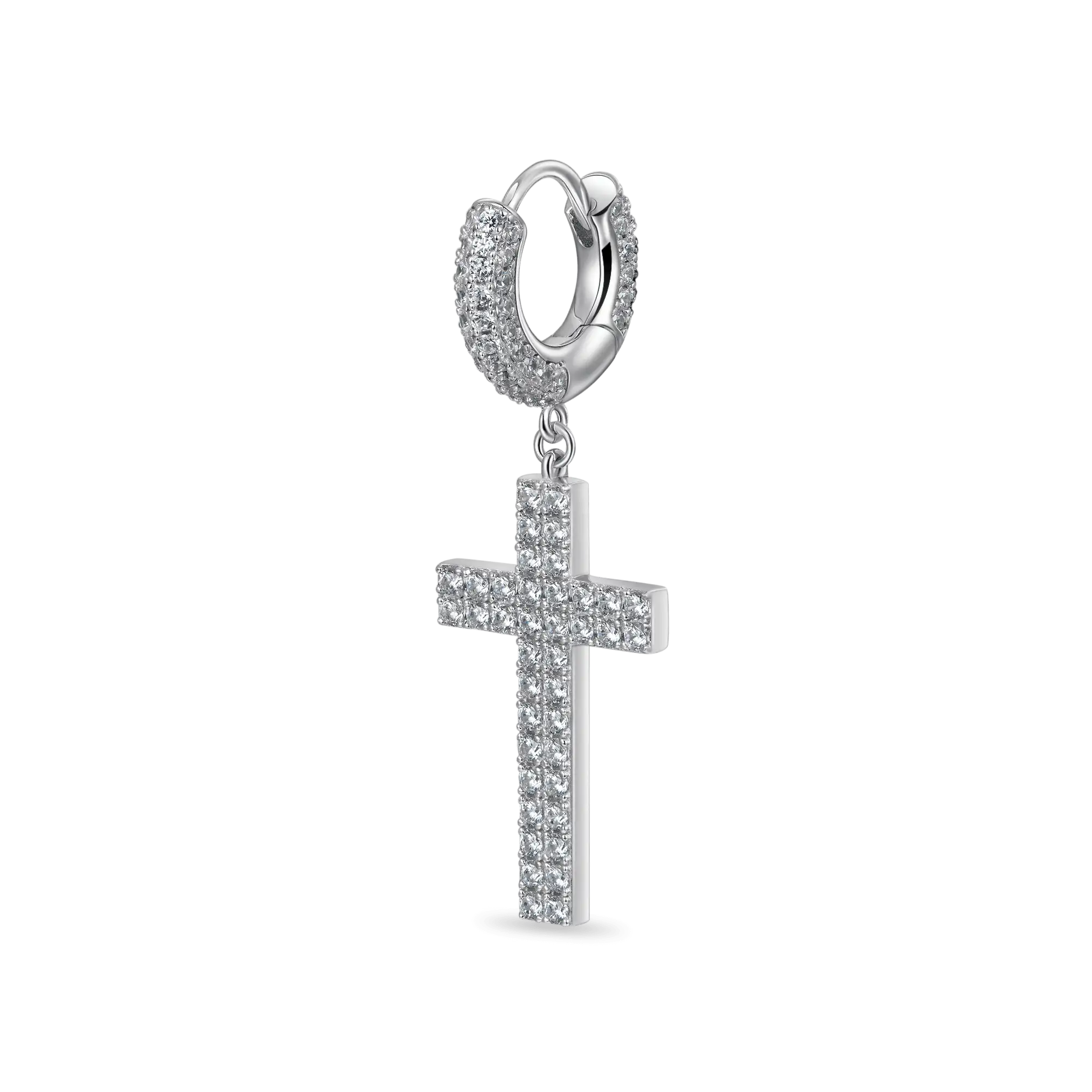 Women's Cross Earring (with Two-Row Gems)