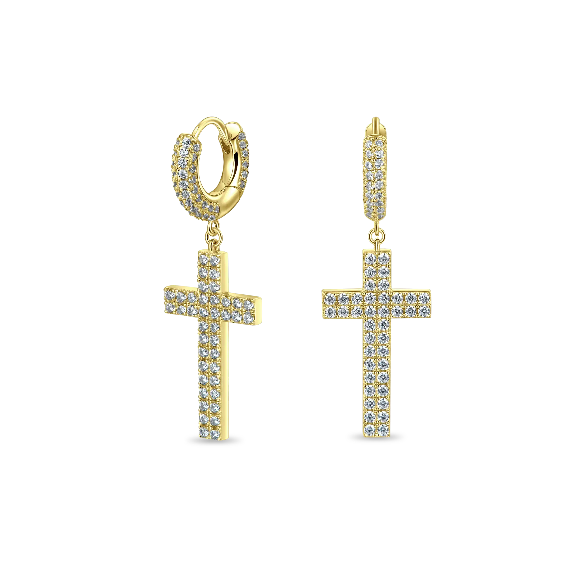 Women's Cross Earring (with Two-Row Gems)