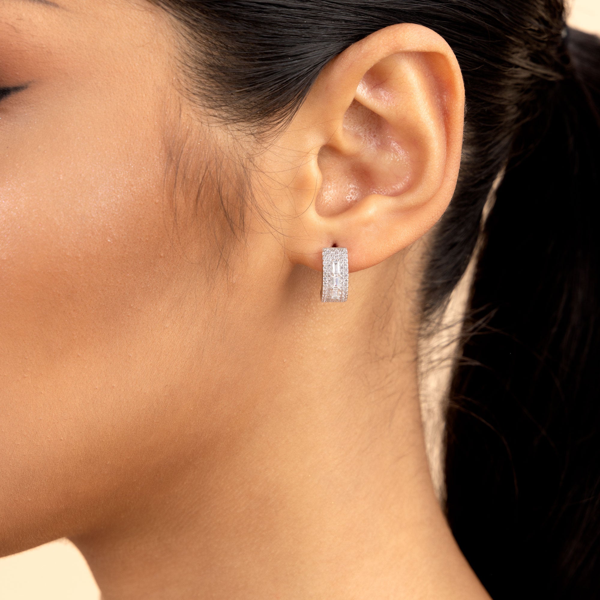 Tri-Baguette Hoop Earring-Single