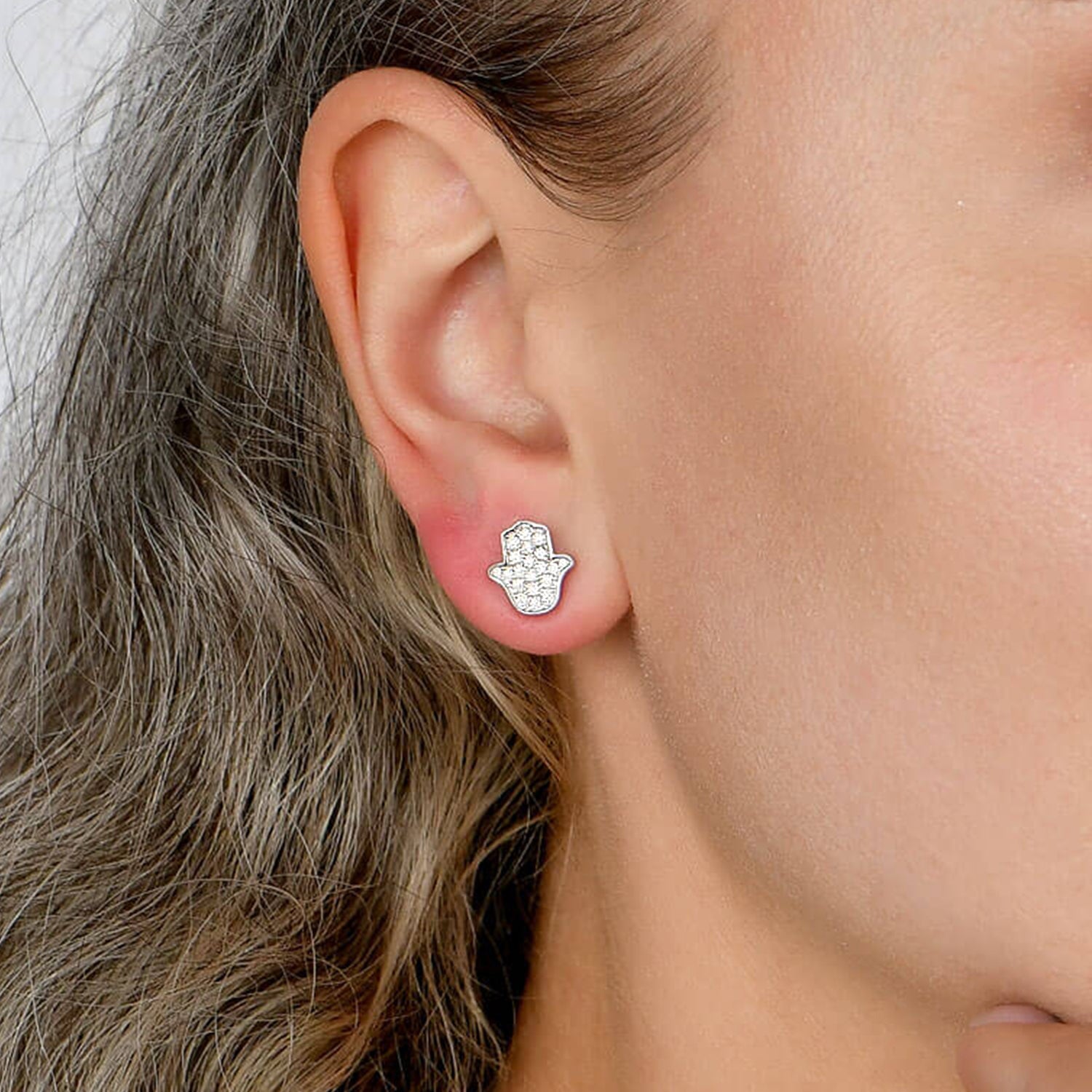 Orecchini a bottone Hamsa Moissanite S925 - Coppia