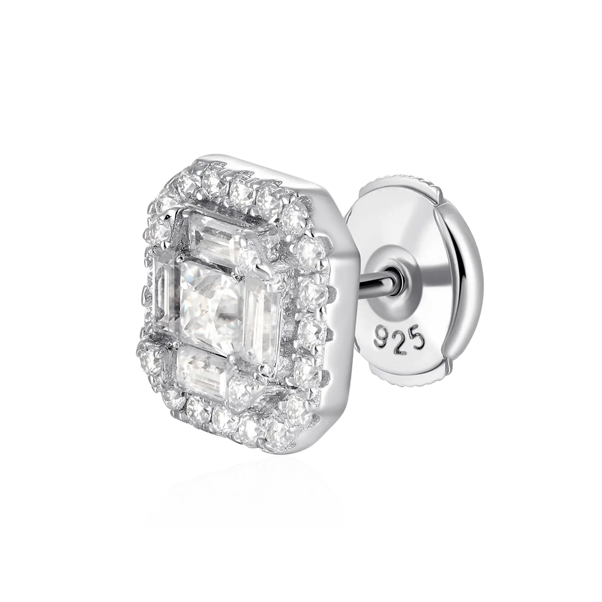 Orecchino a bottone Halo Moissanite S925