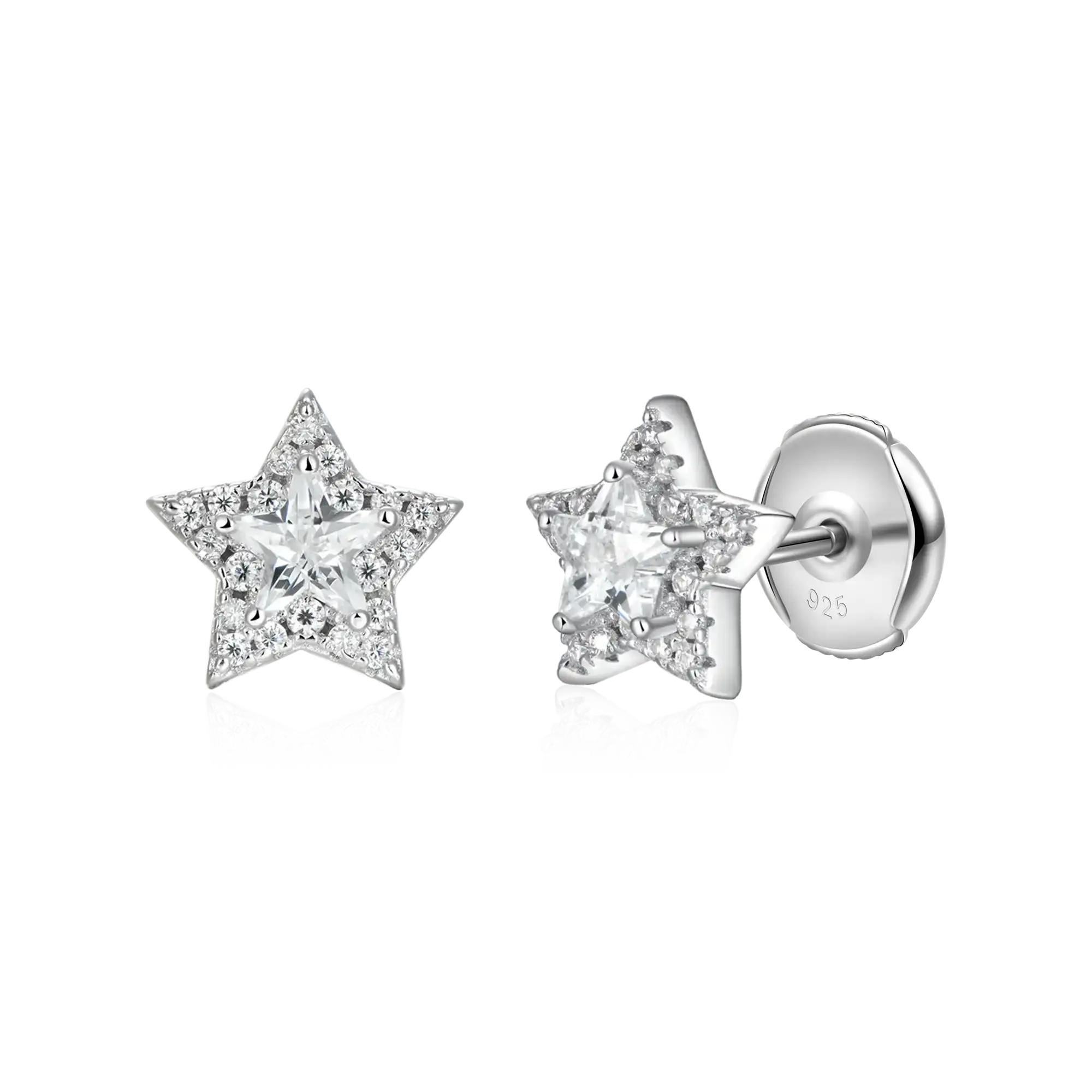 Orecchino a stella Moissane in argento sterling 925 per Orecchino a stella Moissane in argento sterling 925 per