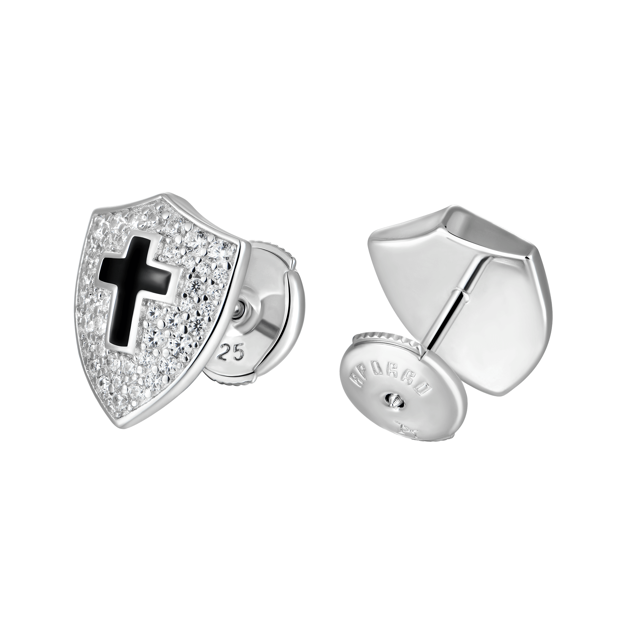 S925 Knight Shield Stud Earrings - Pair