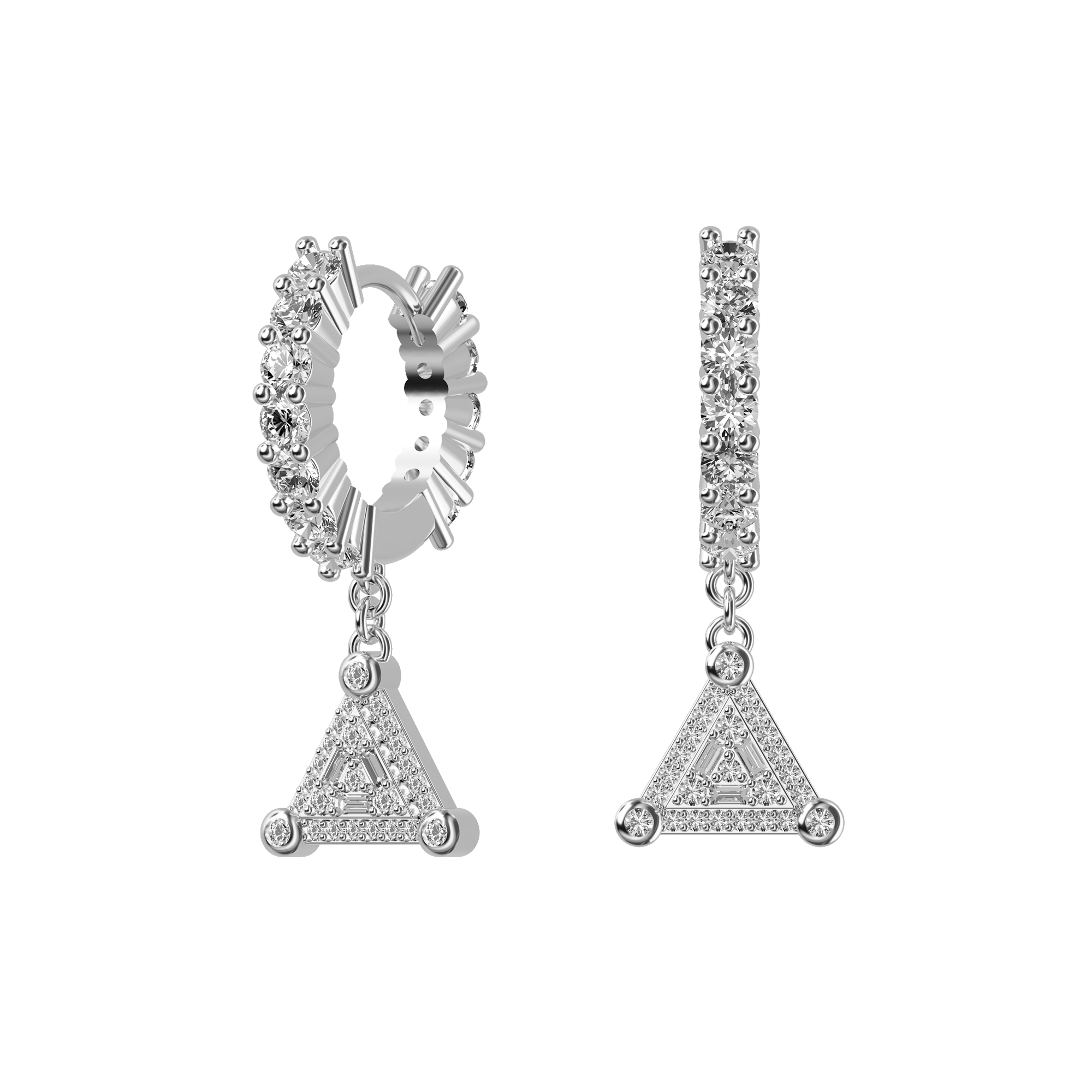 Women's Triangle Baguette Mix Halo Dangly Earrings - Pair