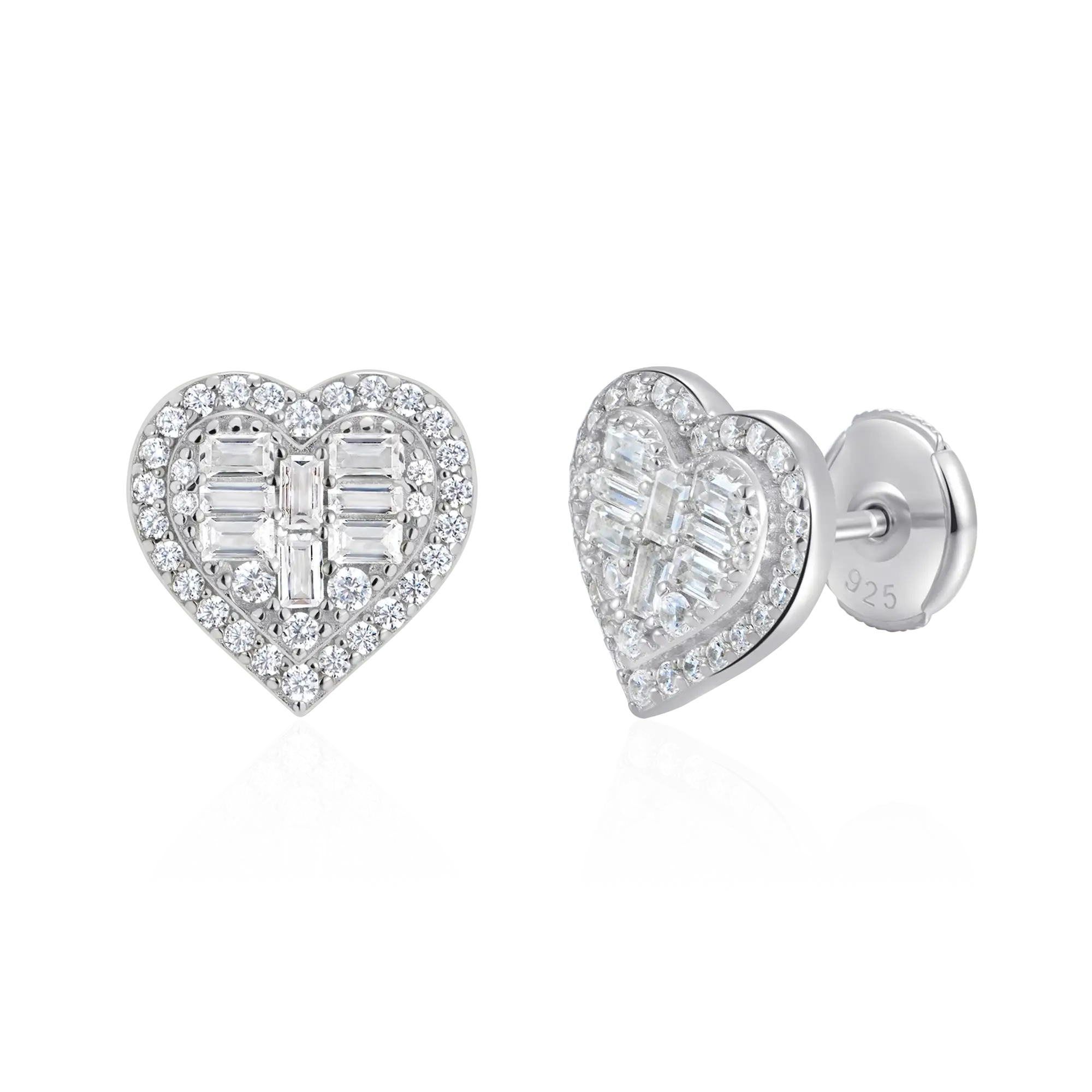 Women's Heart Baguette Mix Halo Stud Earrings - Pair