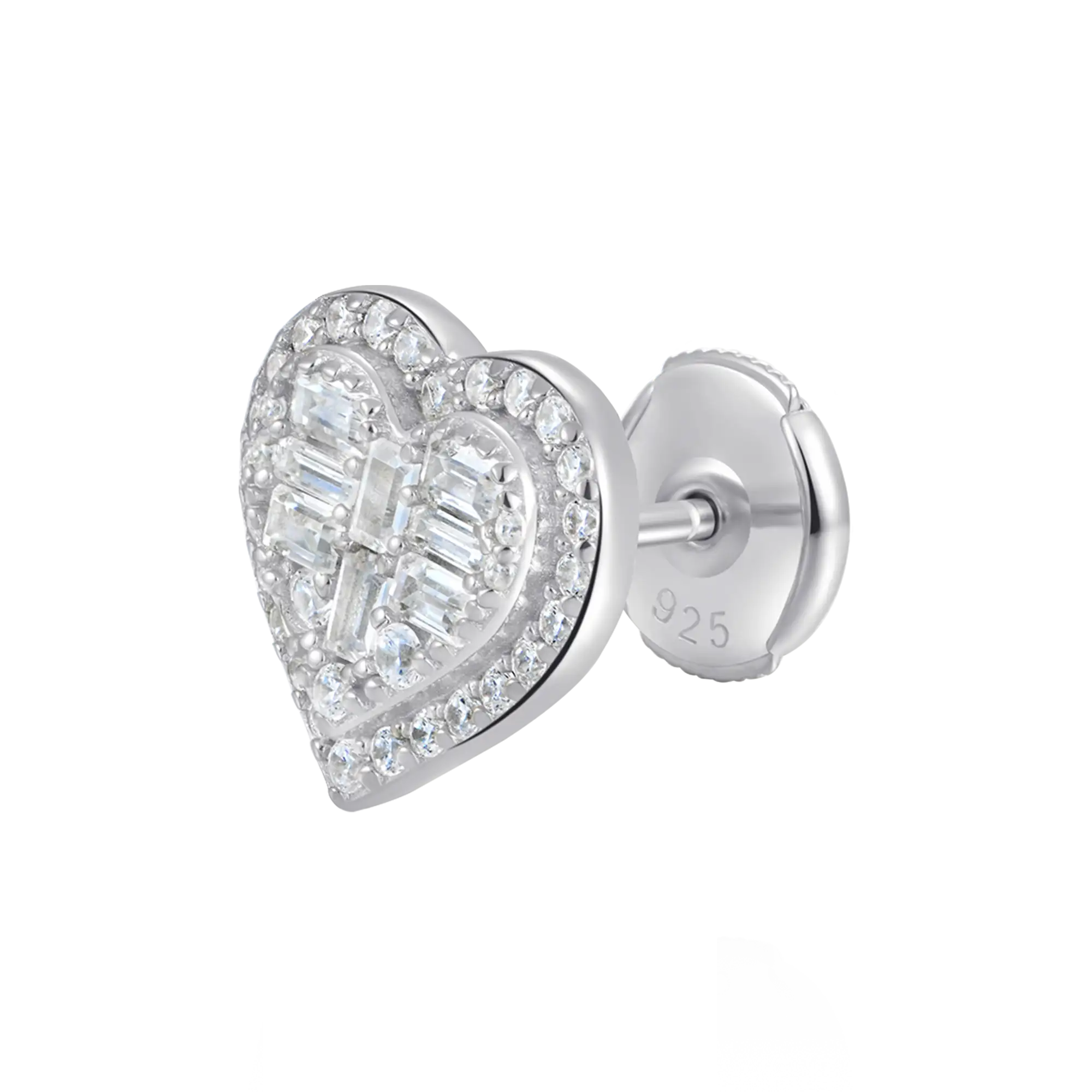 Women's Heart Baguette Mix Halo Stud Earrings - Pair