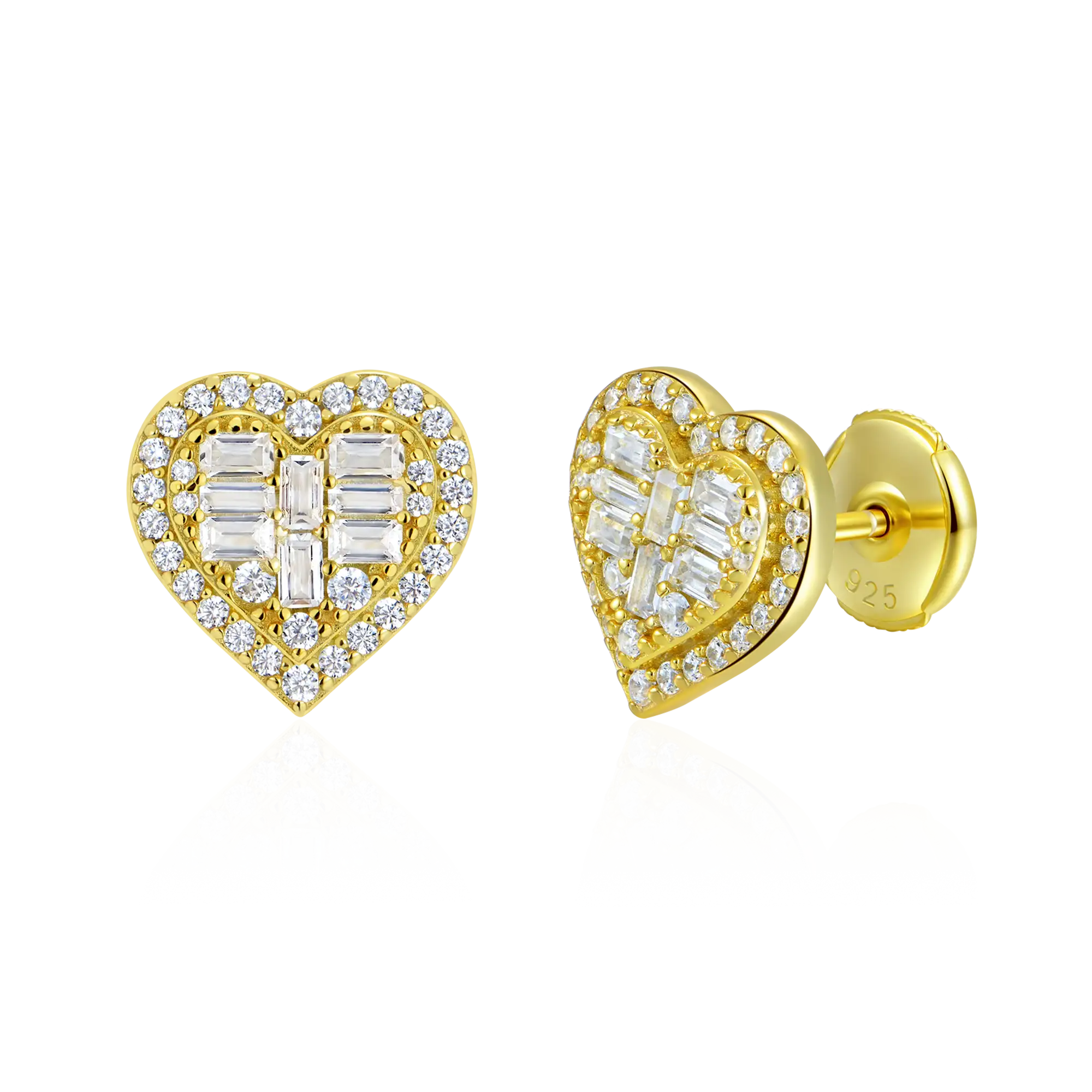 Women's Heart Baguette Mix Halo Stud Earrings - Pair