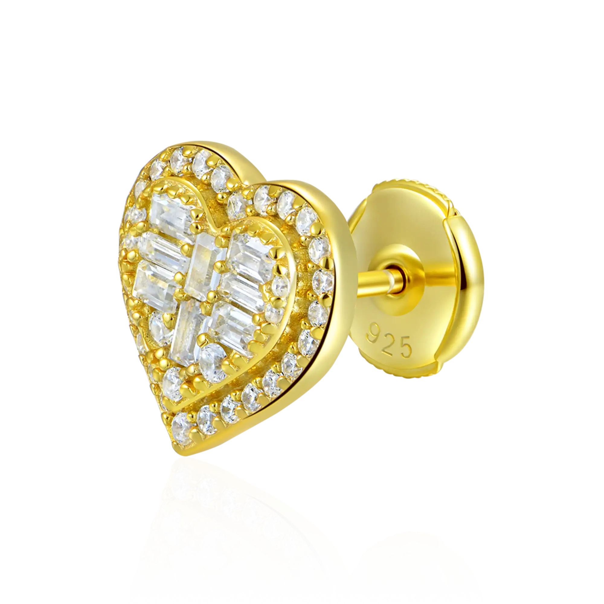 Women's Heart Baguette Mix Halo Stud Earrings - Pair
