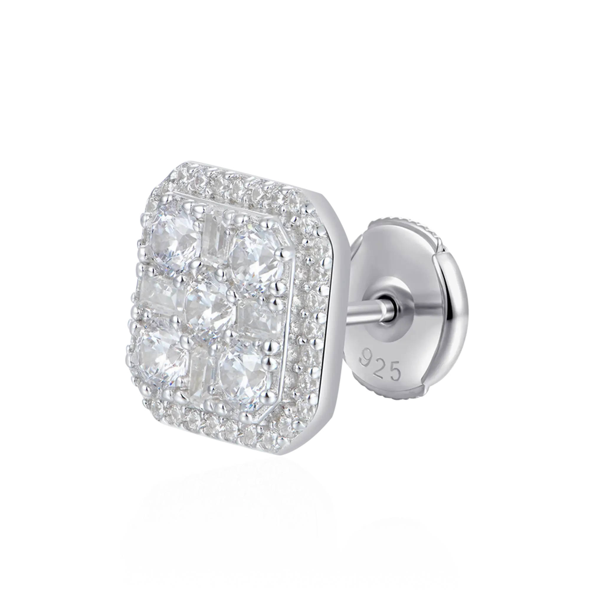Octagon Baguette Mix Halo Stud Earrings - Pair