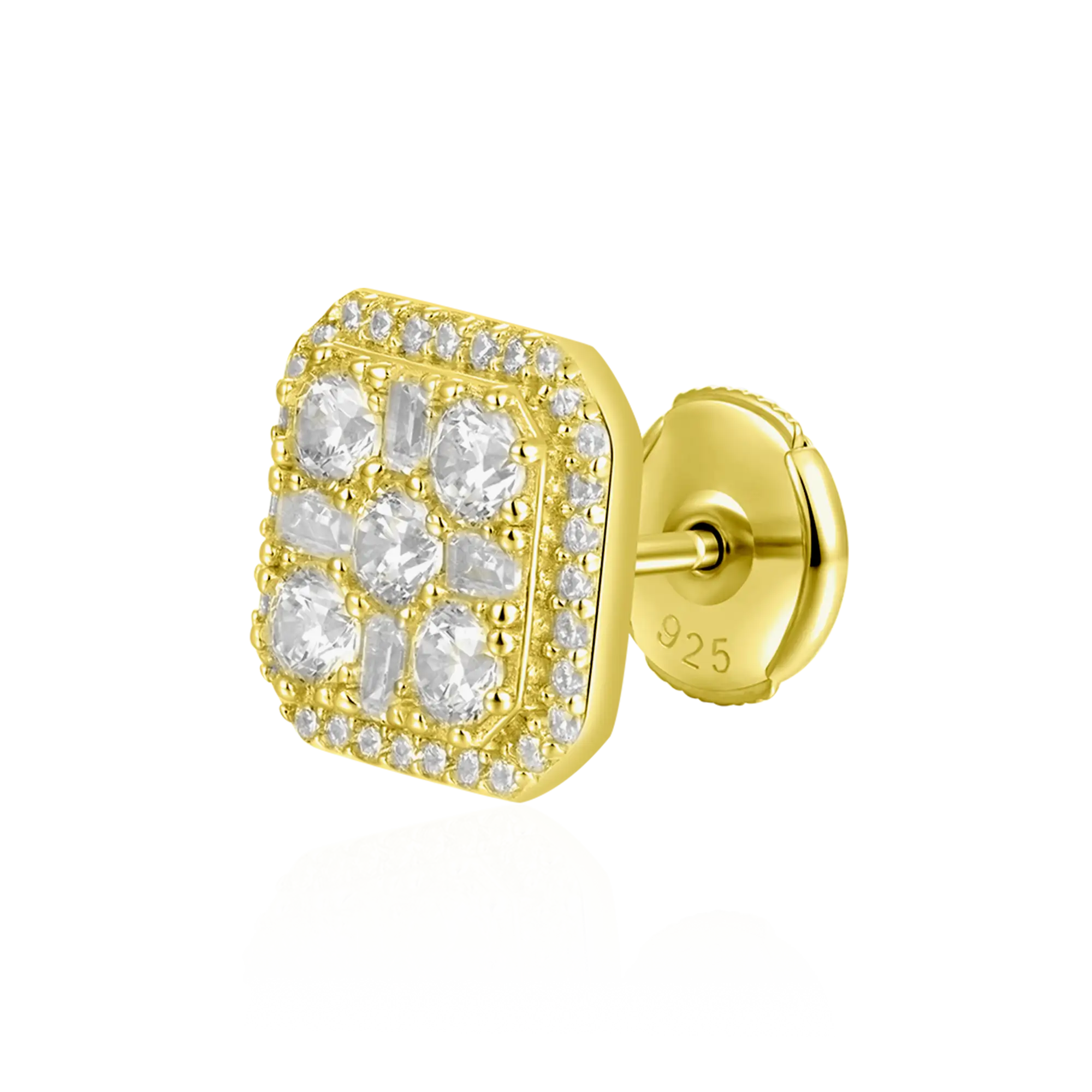 Octagon Baguette Mix Halo Stud Earrings - Pair