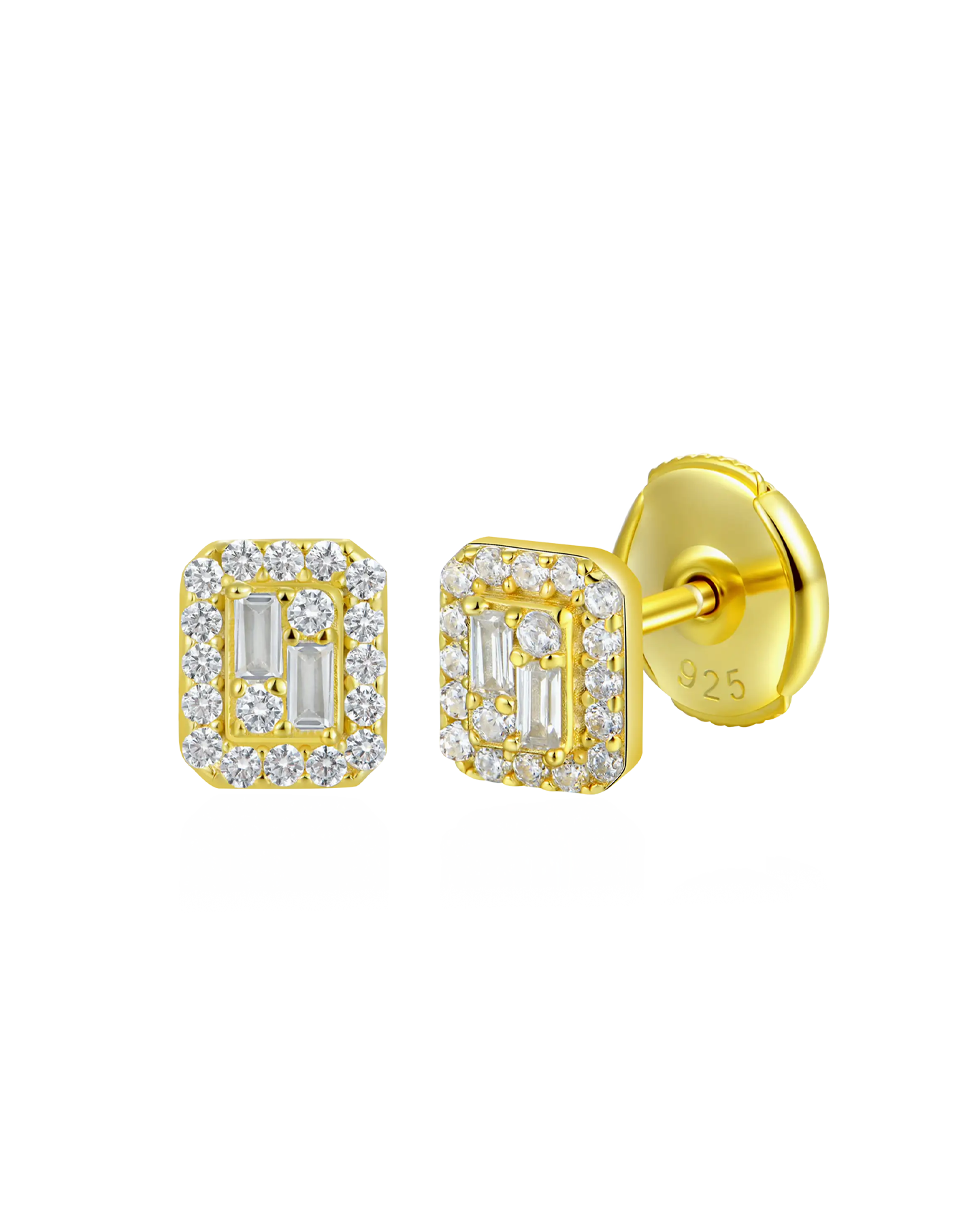 Boucles d'oreilles à tige halo mixte taille émeraude S925 - Paire