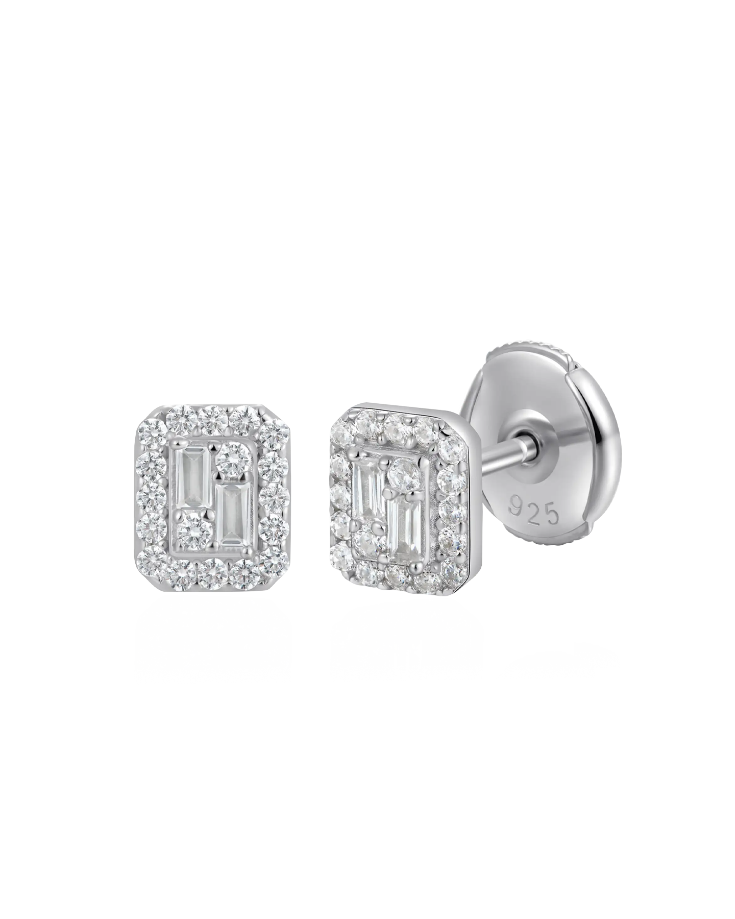 Boucles d'oreilles à tige halo mixte taille émeraude S925 - Paire