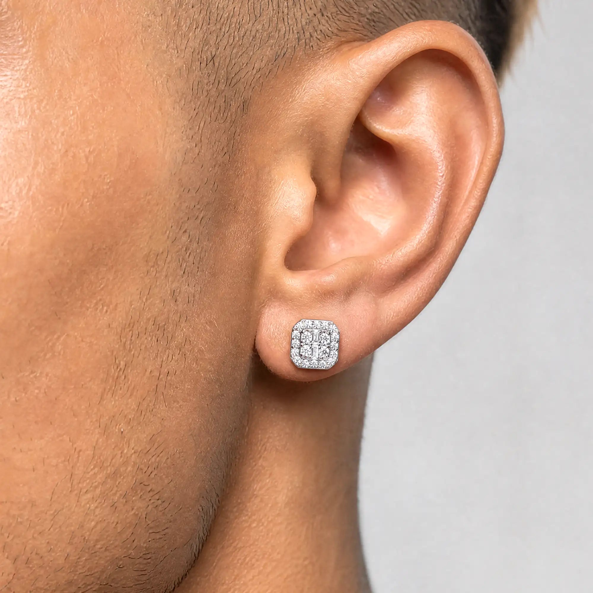 S925 Oktagon-Baguette-Mix-Halo-Ohrstecker – Paar