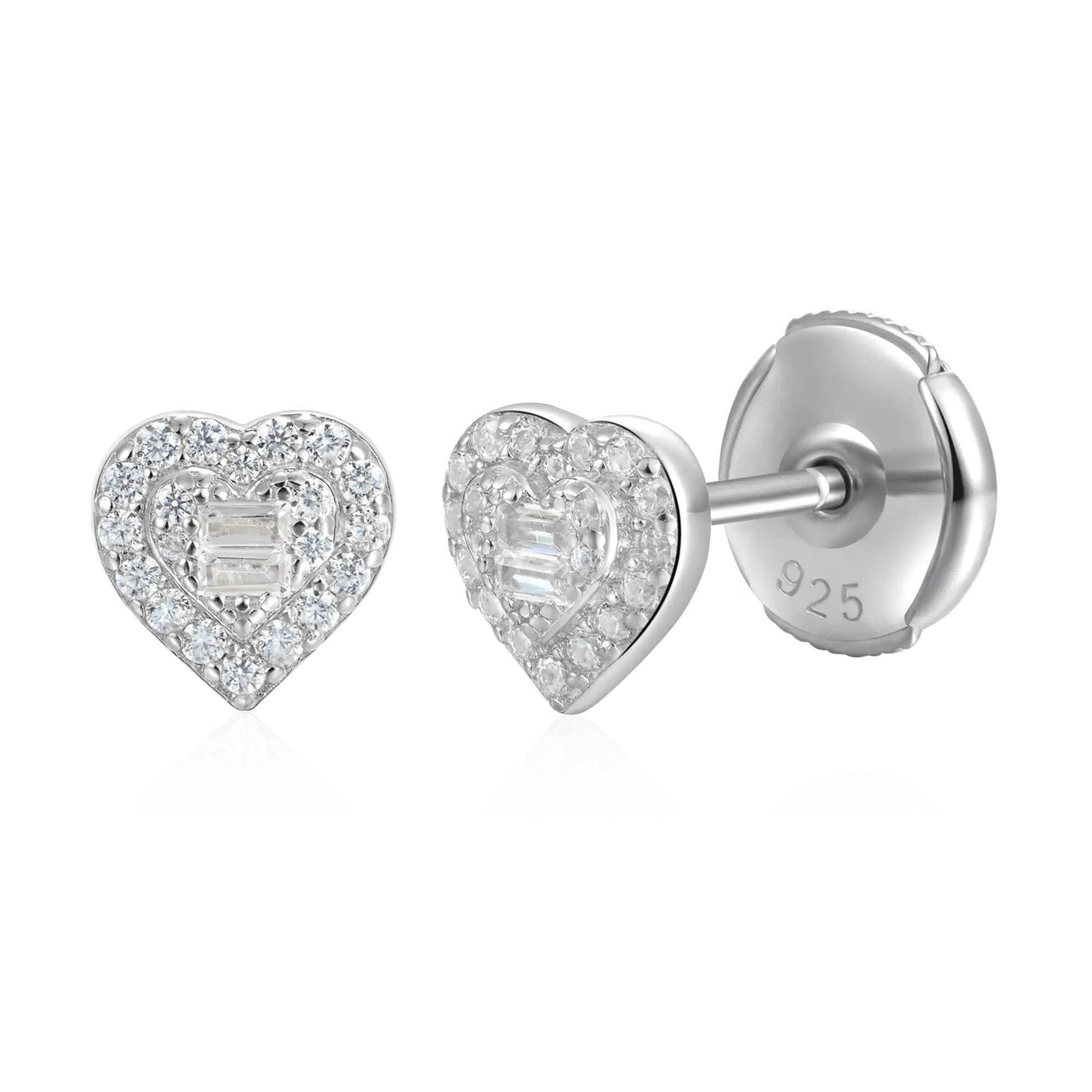 Women's Heart Baguette Mix Halo Stud Earrings - Pair