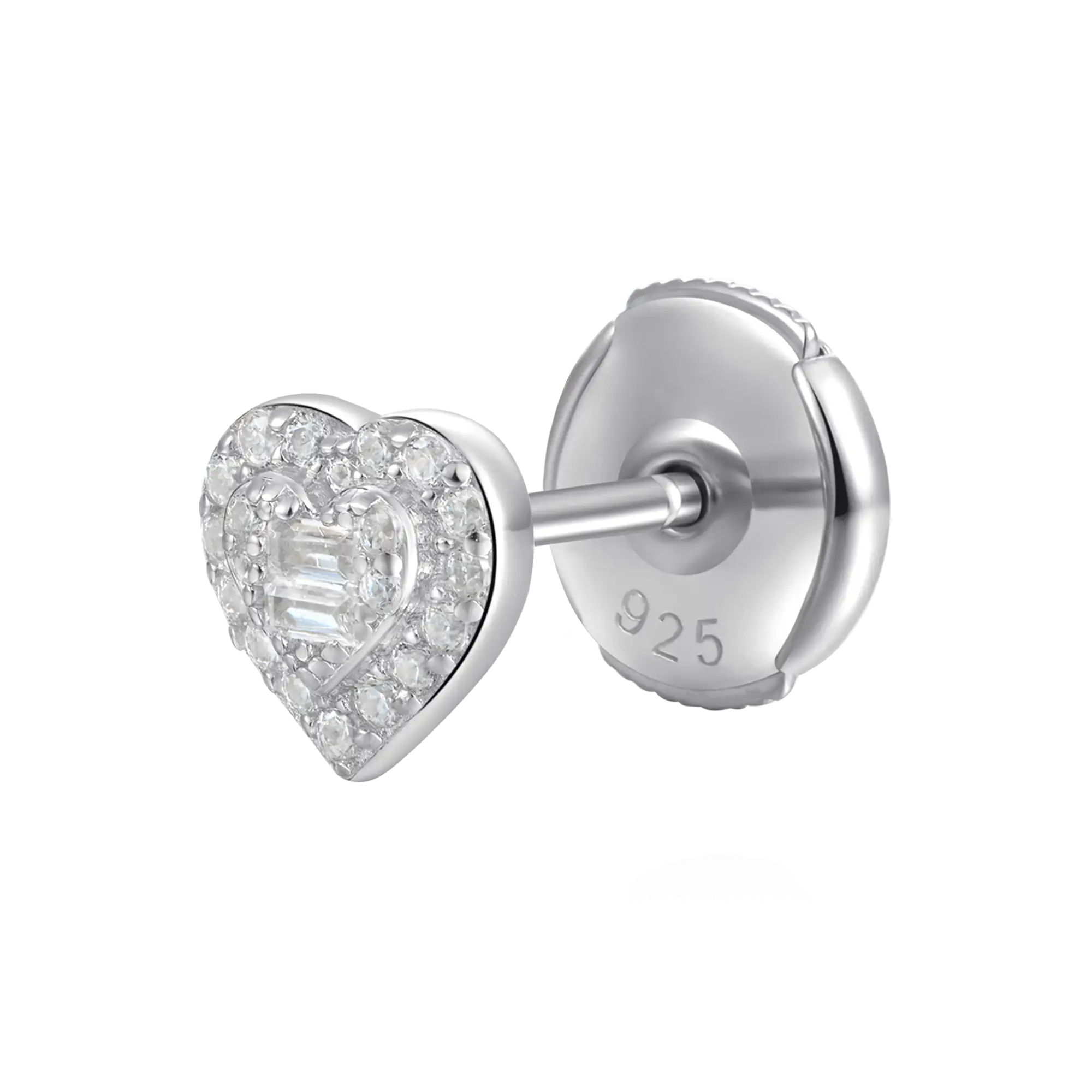 Women's Heart Baguette Mix Halo Stud Earrings - Pair