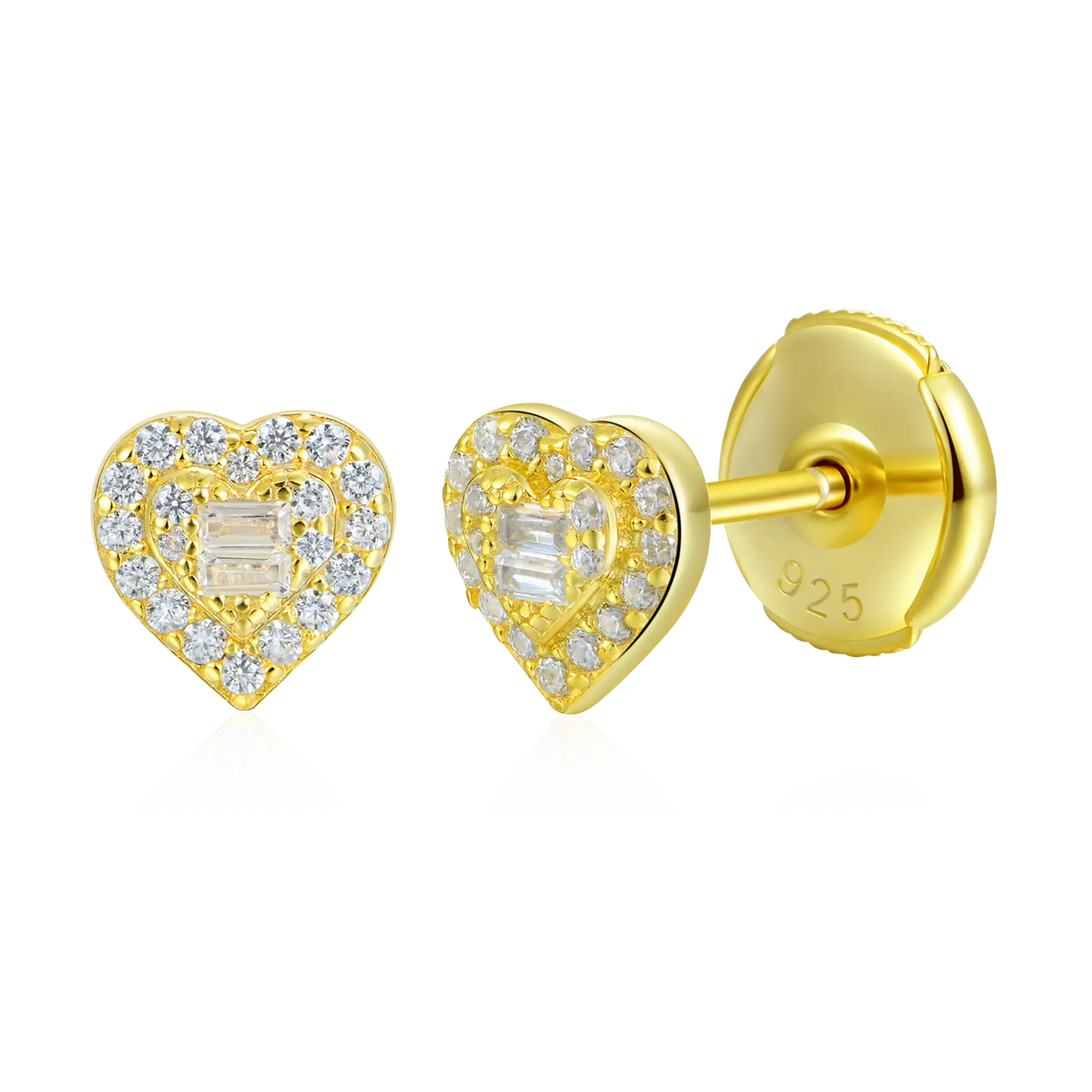 Women's Heart Baguette Mix Halo Stud Earrings - Pair
