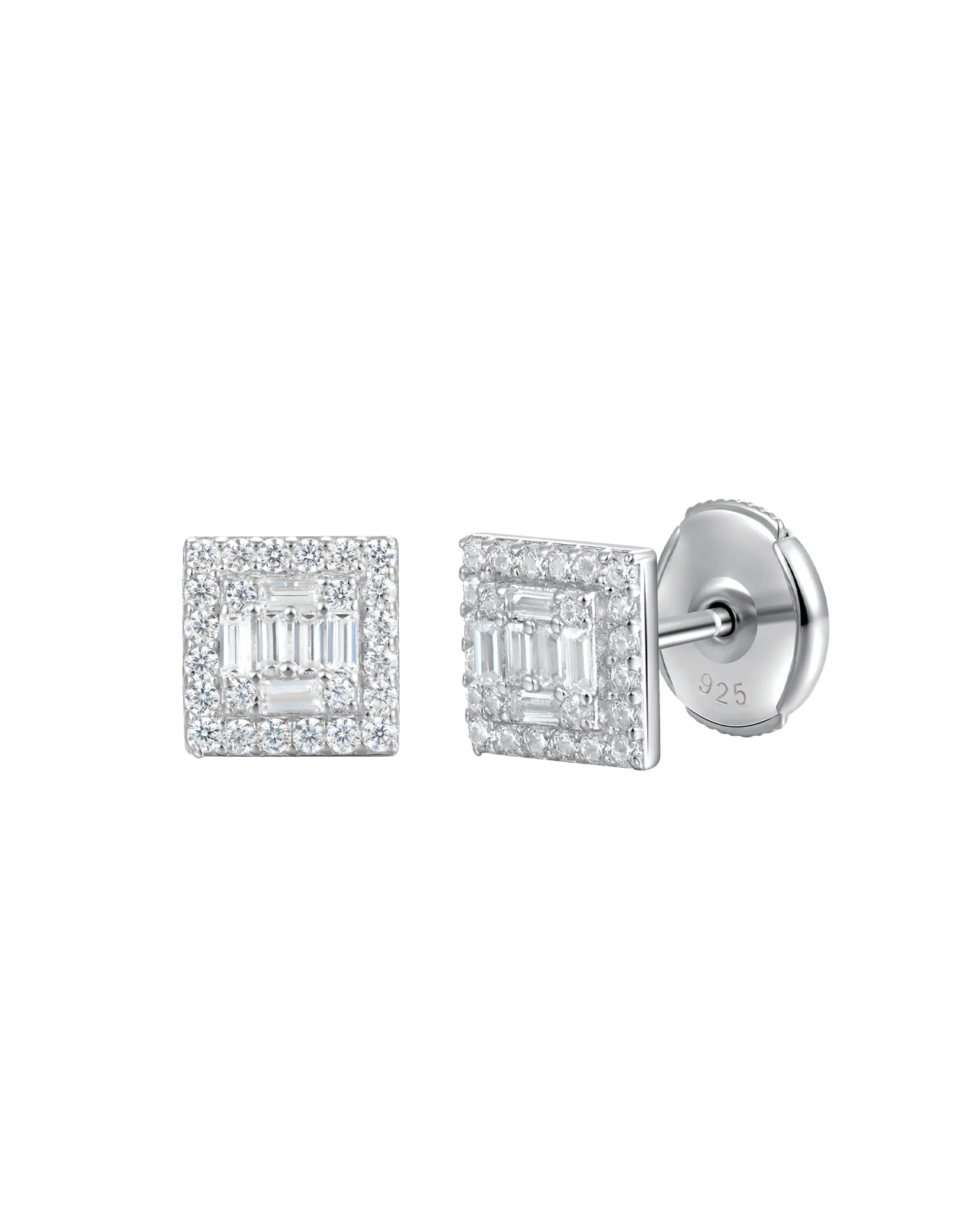 Boucles d'oreilles à tige carrées Baguette Mix Halo S925 - Paire